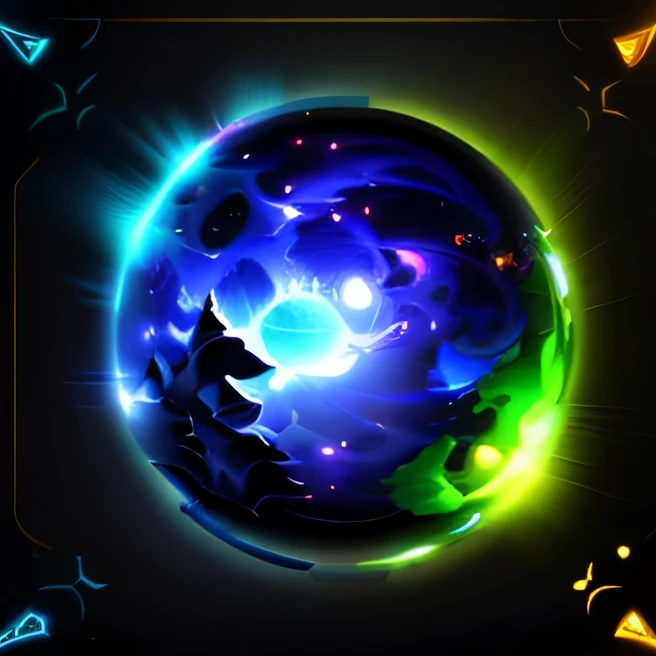 a green ball，There is light on it, green aura, glowing sphere, World of Warcraft spell icons, Liquid luminescent aura, Fantasy game spell symbols, Green crystal,