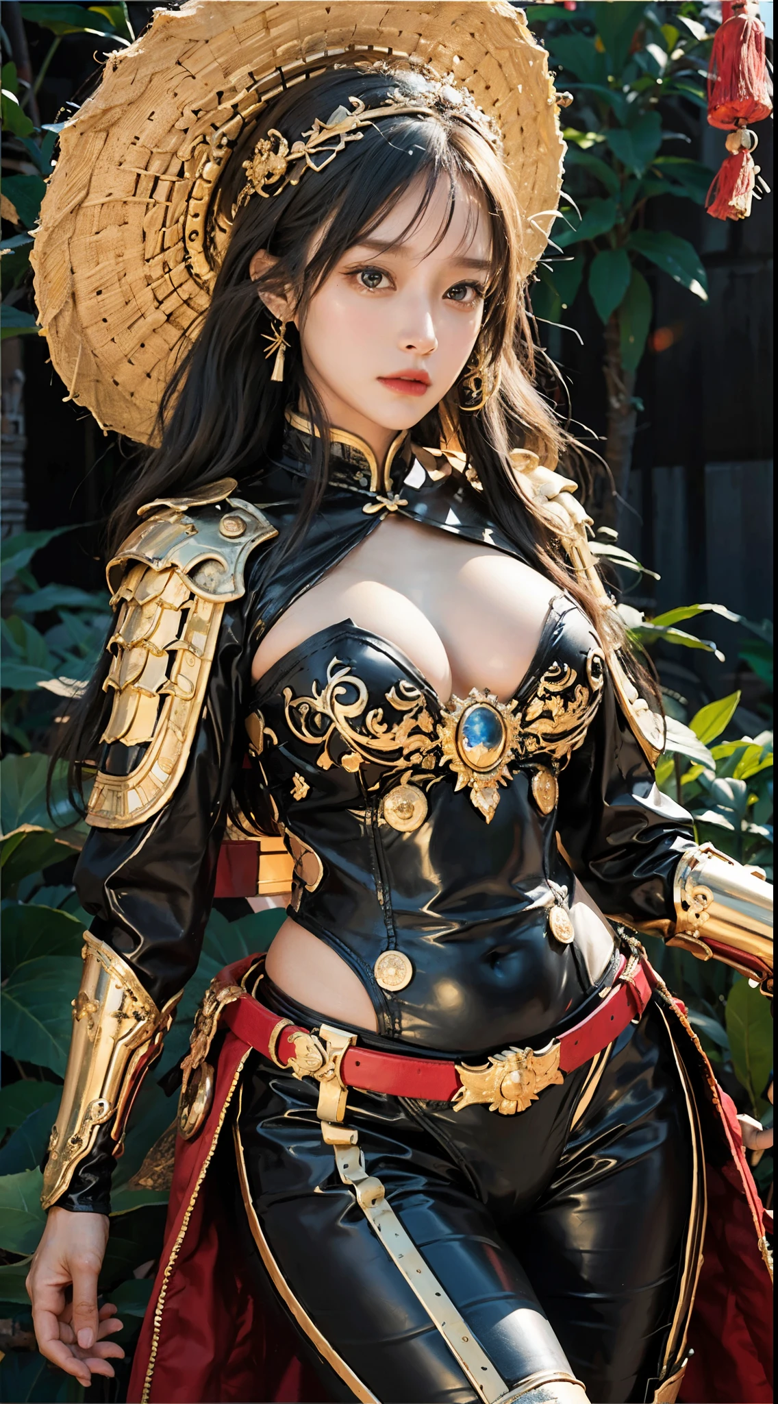 photorealistic, high resolution, soft light,1women, solo, hips up, shining skin, (detailed face), Chinese armor, Chinese achitecture