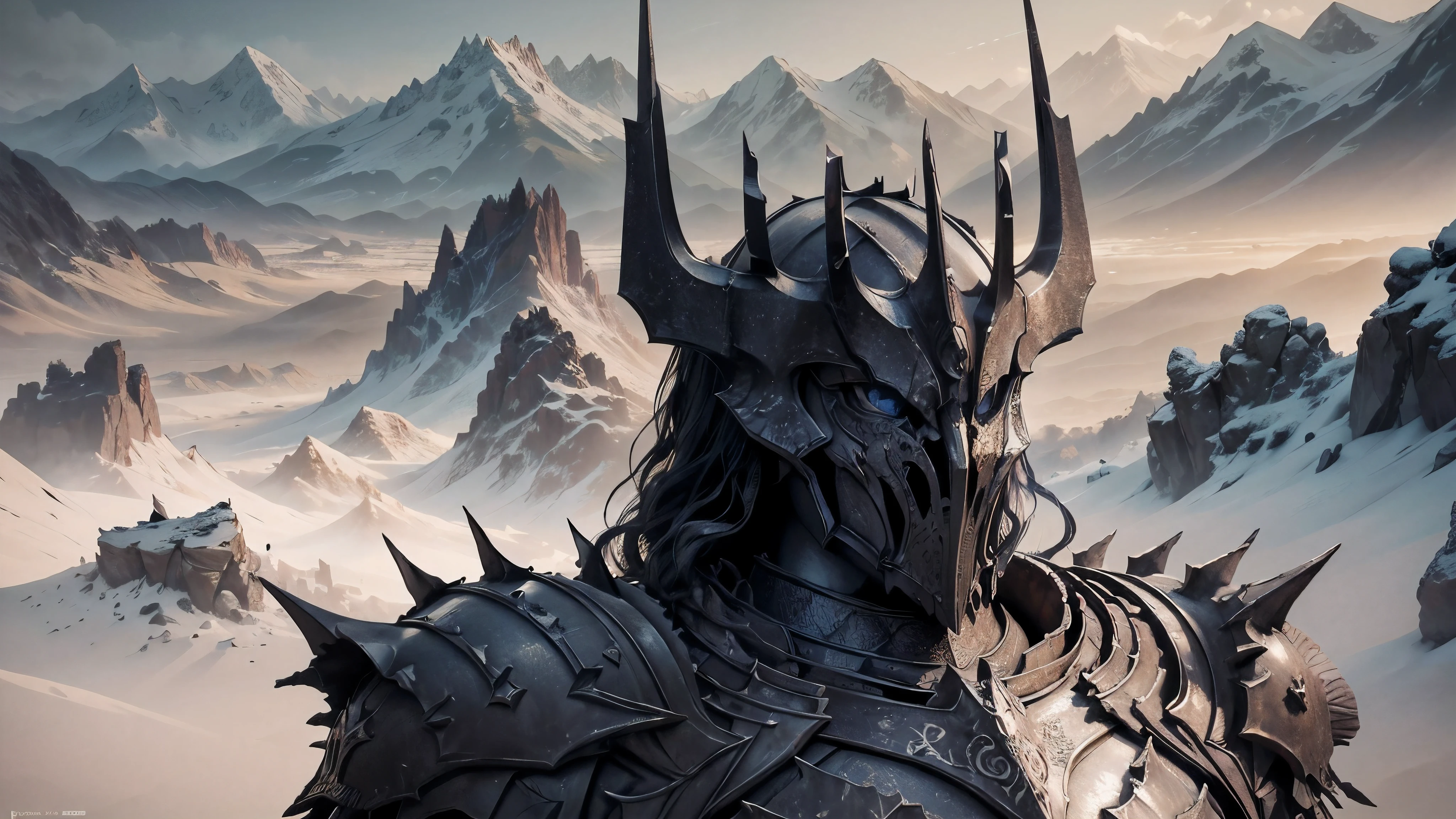 Single person, Sauron, Lord of the rings, war land, war background, dead bodies, black iron Armor, full body Armor, mountain in background, desert background, evening, sunlight
Full body portrait
UHD, HDR, Ultra High quality details,8k