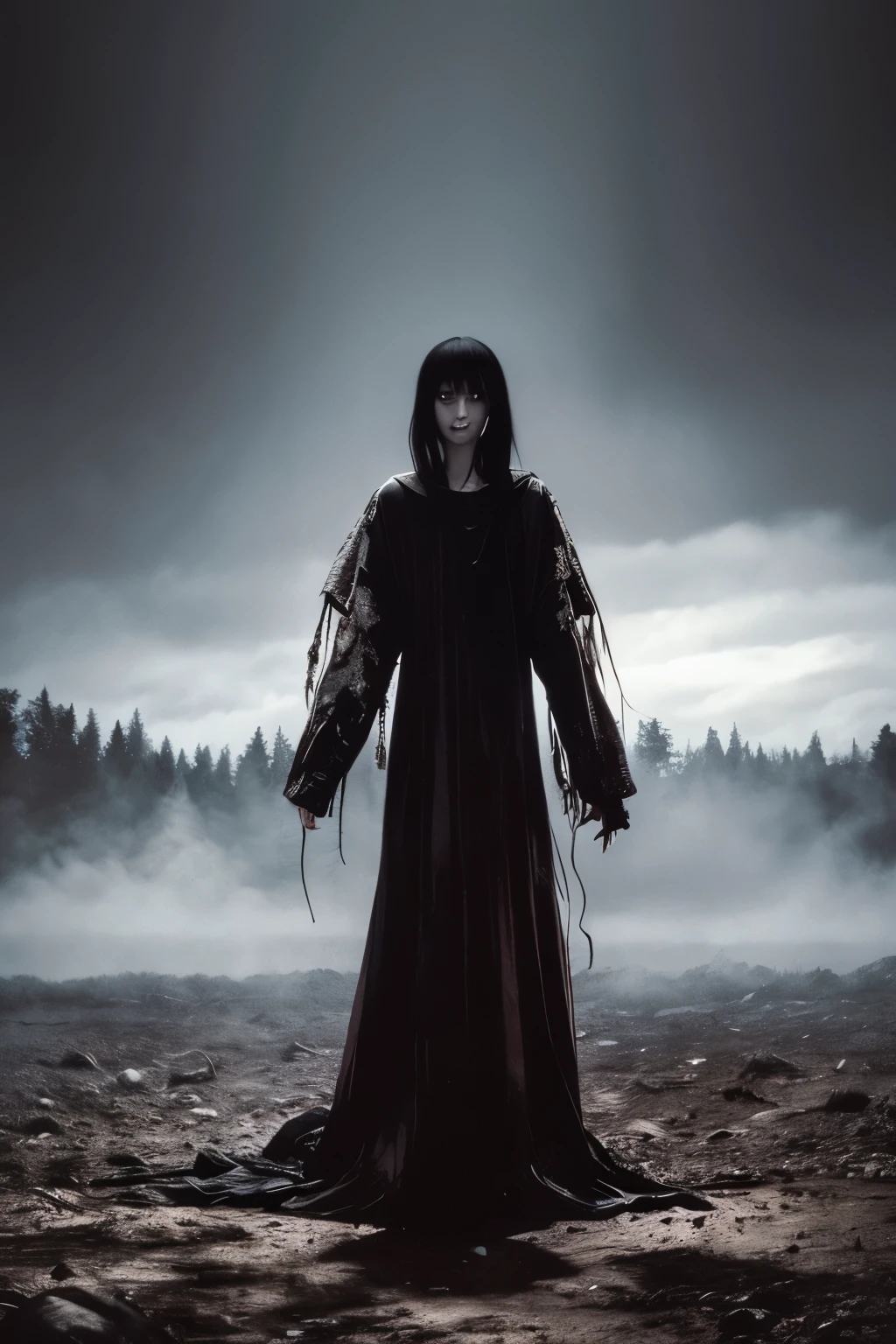 a ugly girl, full body,
horror, broken, distorted, sky, fog, smoke, dark forest, shadow creatures,
Junji Ito,
masterpiece, ultra high res, high quality, cinematic lighting,