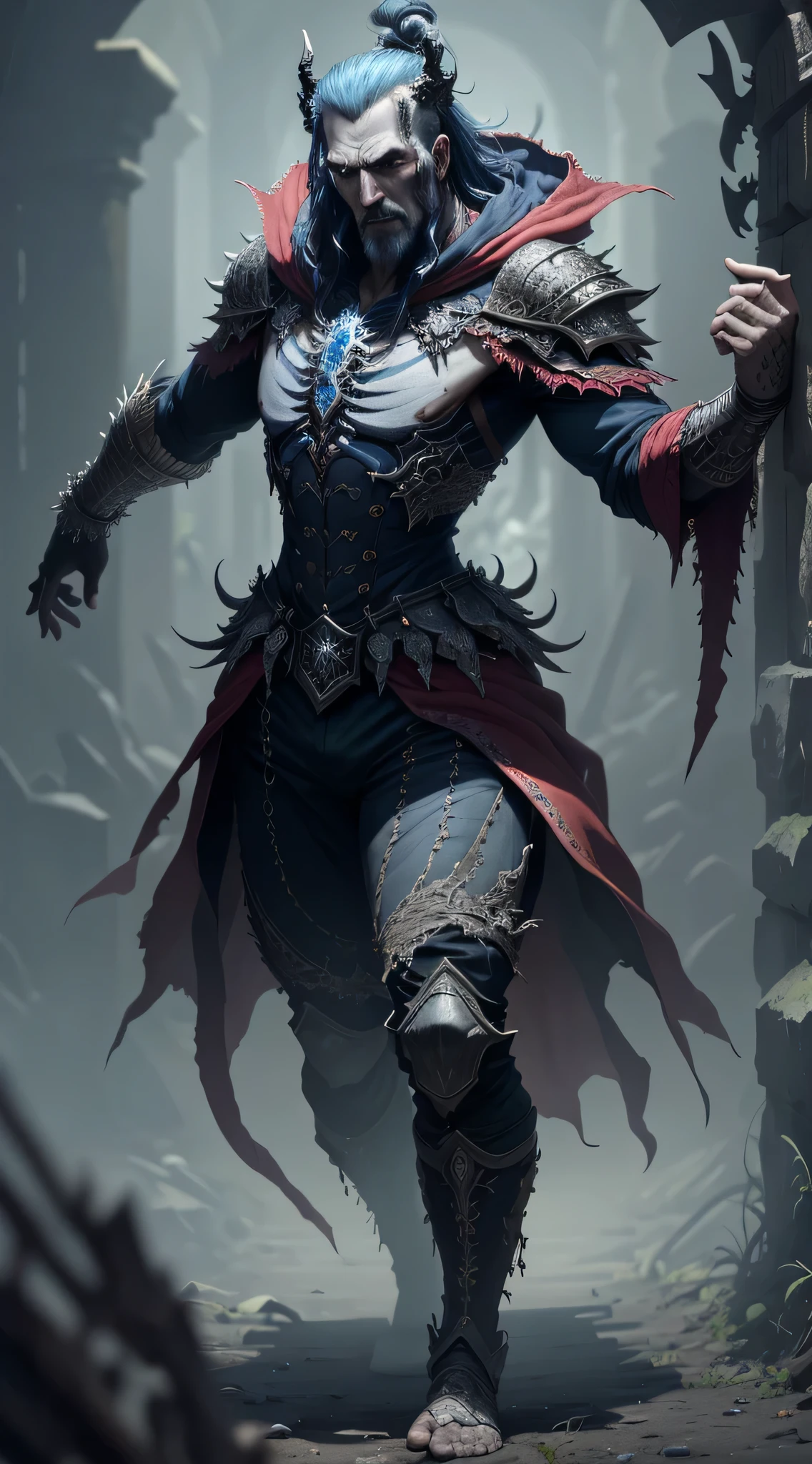 &quot;A highly detailed and intense depiction of a terrifying necromancer，Dramatically captured in medium shots and ultra-detailed 8k wallpapers，Demonstrates intricate complexity。”