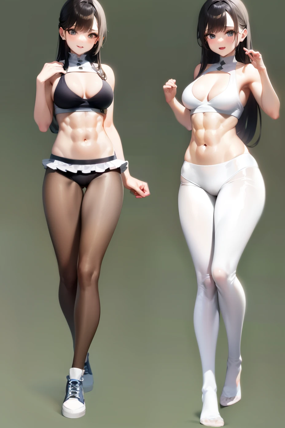 Busty beauty, Slim abs，Highly detailed facial and skin texture，詳細な目，二重まぶた，White transparent tights，Very tight tights，You can see full body photos
