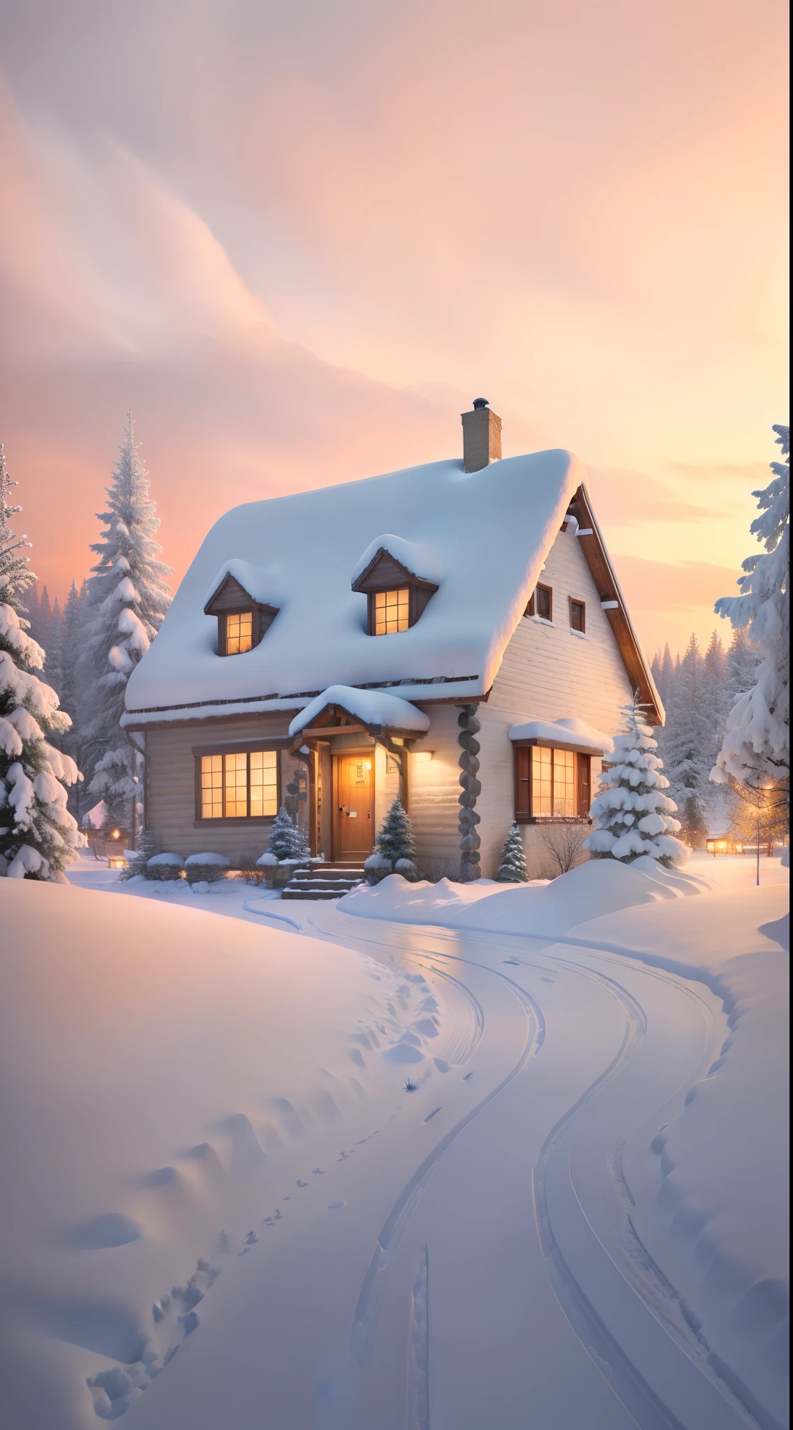 SnowRoom,There is a path leading to the front door, Comfortable wallpaper, beatiful house, House background, Home background, Lodgecore!!, Snowy winter, little Lodge, Lodge, winter setting, soft glowing windows, fantasia de cena de inverno, Snow in winter, charming scene of a, soothing and cozy landscape, beautiful rendered, Snowy winter scene, beautiful scence