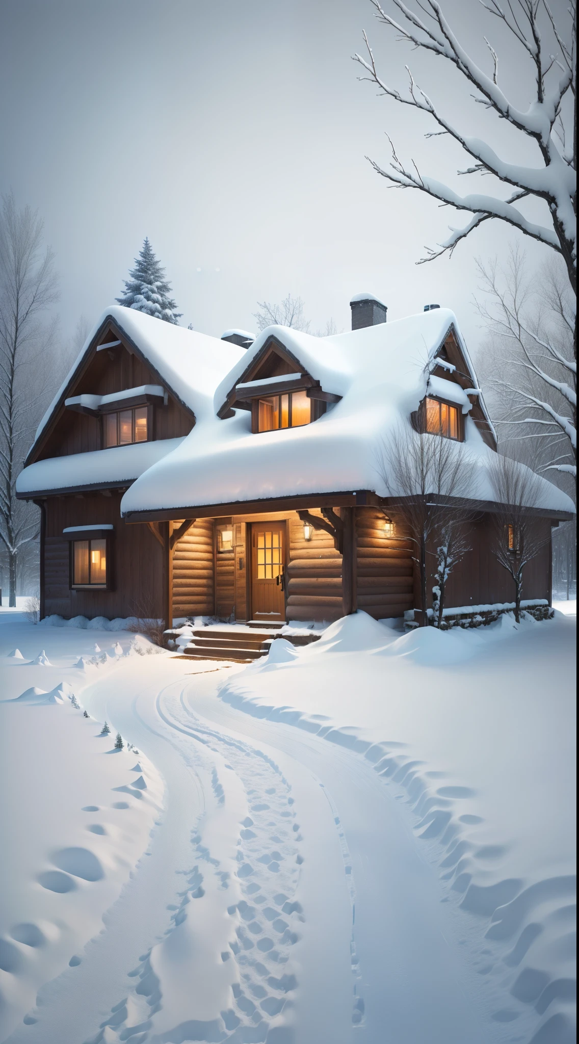 SnowRoom,There is a path leading to the front door, Comfortable wallpaper, beatiful house, House background, Home page background, Lodgecore!!, Snowy winter, little Lodge, Lodge, winter setting, soft glowing windows, fantasia de cena de inverno, It snows in winter, charming scene of a, soothing and cozy landscape, beautiful rendered, Snowy winter scene, beautful view