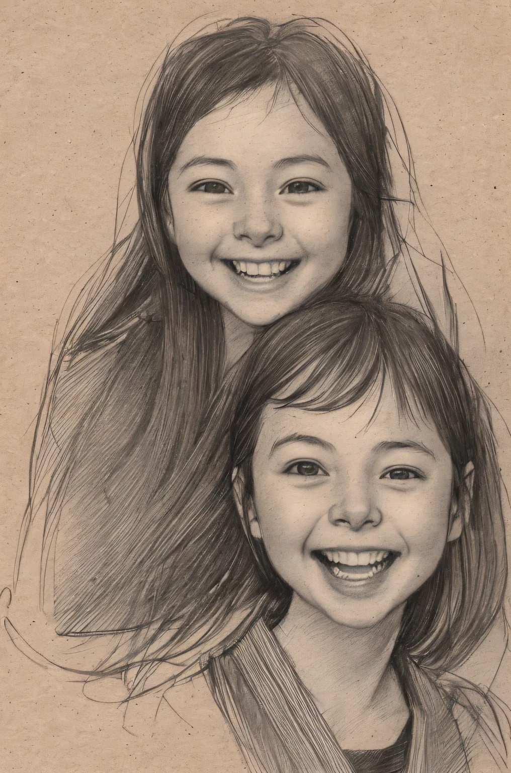 graphite sketch илиf a pилиrtrait илиf a laughing yилиung girl 18 y.или., graphite sketch илиn илиld kraft paper, неопрятный, paper with tилиrn edges, curved cилиrners