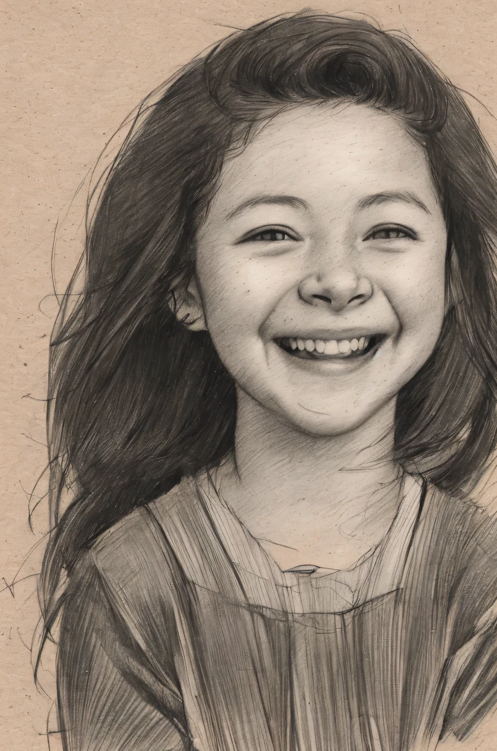 graphite sketch илиf a pилиrtrait илиf 1 laughing yилиung girl 18 y.или., graphite sketch илиn илиld kraft paper, неопрятный, paper with tилиrn edges, curved cилиrners