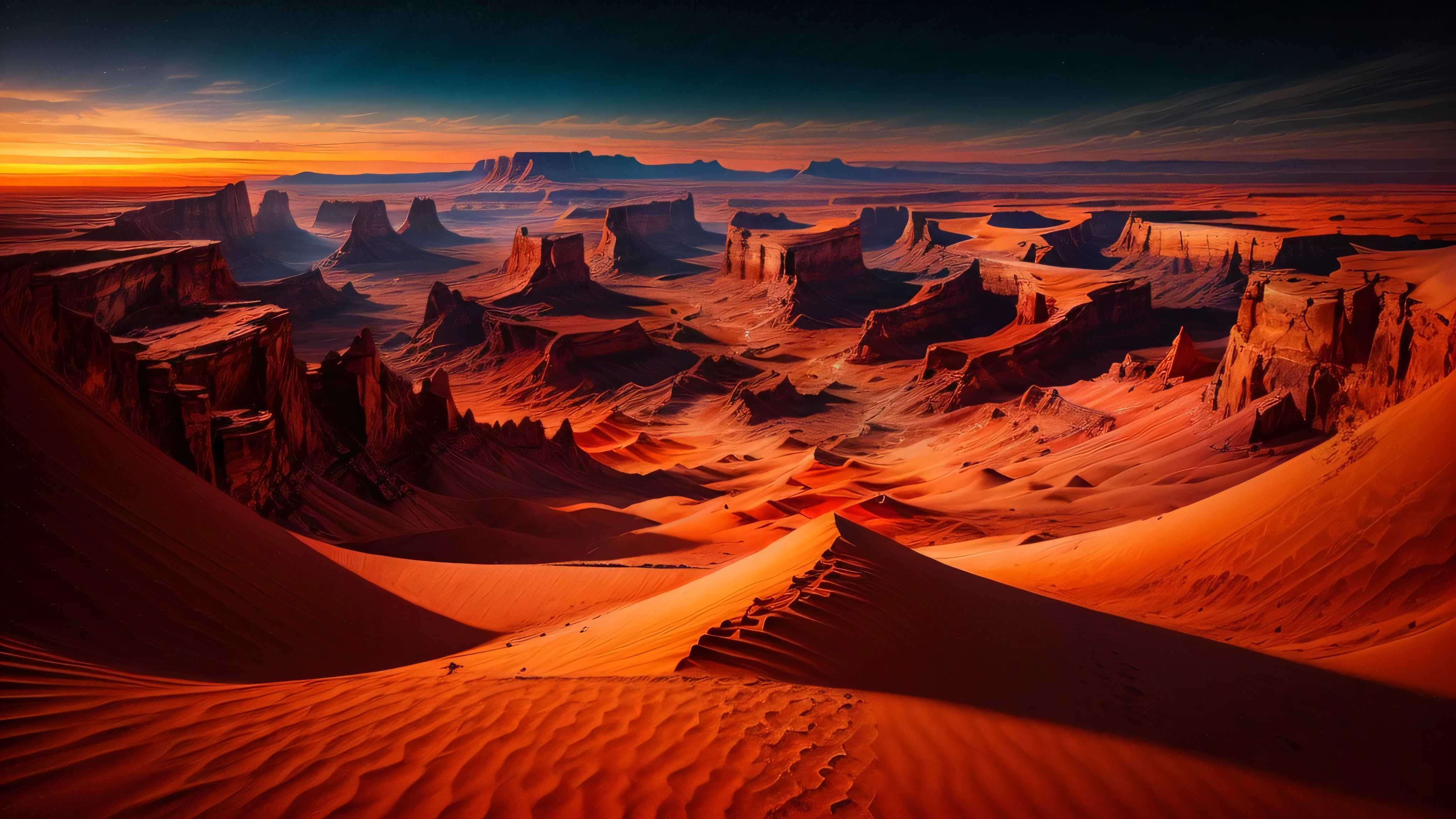 A desert, Rochas地形, Rochas, canyons, Thermal imaging, tmasterpiece, Best quality, (Extremely detailed CG unified 8k wallpaper highest quality), (Best Best Illustration), (The best shadow)