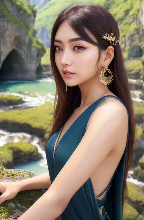 ((Realistic:1.5)),ulzzang-6500:1.4,((bestquality)), ((masterpiece)),((Detailed)),2girls,couple,{2girlsสวย}, (Upper body:1.3),Hug and touch each other., Josh waist dude, A breathless friend., Bite a friend's earlobe., crouch,Maximum shot width,face focus, elongated legs,bends, barefoot,Broad Hips, Thin legs, Large eyes,long eyelashes, (Detailed face,beautidul eyes, pupils profile,detailed clothes features, Clear background:1.3), (Armlet, bangles:1.3), Mysterious ancient ruins, Lush forests, canyon,bridge,river,cliff,clouds,lakes,rock,waterfall, floral, grass,grape treess,trees,Vivid details,sharp,Perfect Combination, intricate, sharp focus, breathtaking,