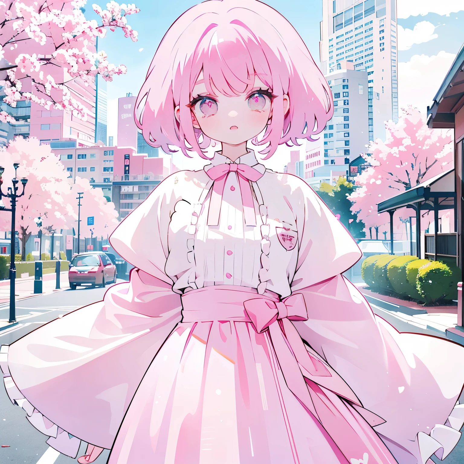 pink hair, Two-tailed, pink eyes, ta, white clothing, Upper torso