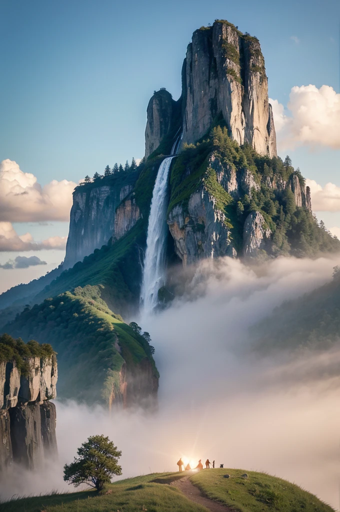 Cliffs overlooking the waterfall, There are several arched stones at the top, Matte painting 8k, Matt paint 8K, Vertical screen wallpaper 8K, Vertical screen wallpaper 8K, Vertical screen wallpaper 4K, Vertical screen wallpaper 4K, The Lost Series, Realistic fantasy rendering, 8k resolution digital painting, 8k resolution digital painting, Jessica Rossier Fantasy Art, 4K rendering matte paint, 3D rendering matte paint