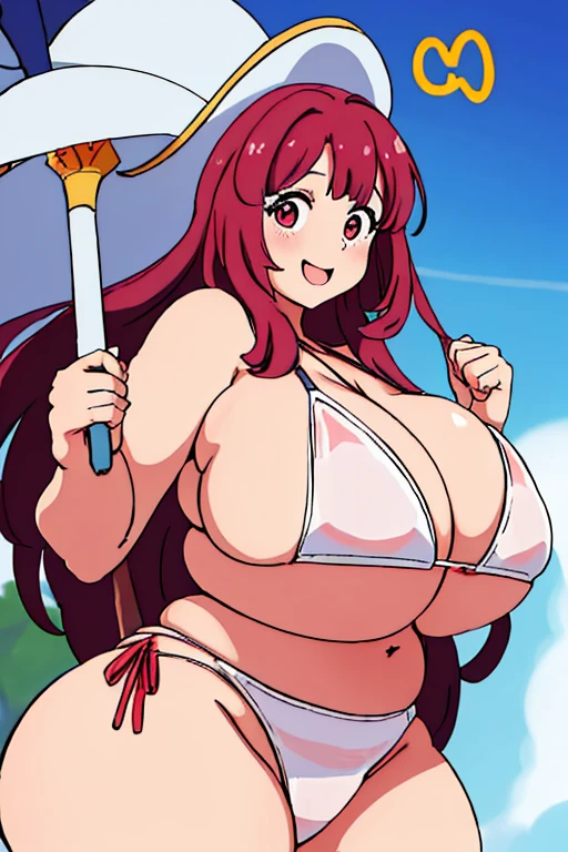 (obra maestra、highest qualityr)、1lady、solo、Ropa china、hermosa hermana、Tetas colosales,Una gran sonrisa、BBW、Frente、Pecho enorme、BBW,con cara redonda, fondo blanco. En bikini.