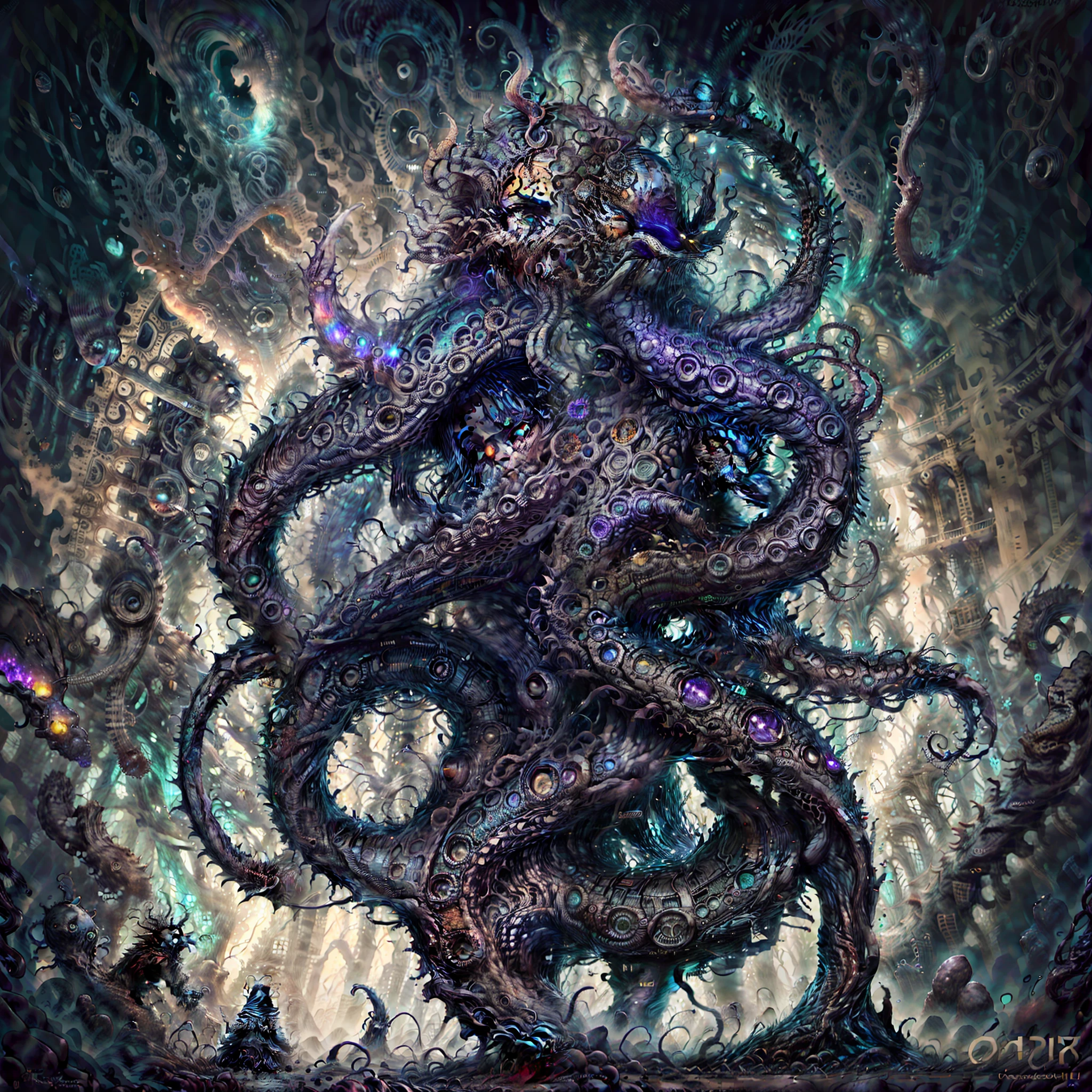 (La mejor calidad,4k,8k,Altas Resoluciones,Obra maestra:1.2),Ultra detallado,(realista,photorealista,photo-realista:1.37),Monstruo de ojos sobrenaturales,(una esfera flotante que brilla en el ojo), many tentacles, HP.Estilo Lovecraft, Ambiente espeluznante, Horror ancestral, oscuro, Misterioso, Seres retorcidos, ominoso, Horror cosmic, de otro mundo, surrealista, Entidades sobrenaturales, grotesco, turbador, inescrutable, covered with tentacles, Profundidad abisal, macabro, Presencia sobrenatural, sobrenatural, espectral, Horror indescriptible, Obsesionante, inducir pesadillas, ethereal light, arcane symbols, Esencia sobrenatural, Resplandor espeluznante, proporciones monstruosas, Sombras cambiantes, Abomination of Eldritch, tentacle tendrils, Secretos incognoscibles, Mirada que induce a la locura