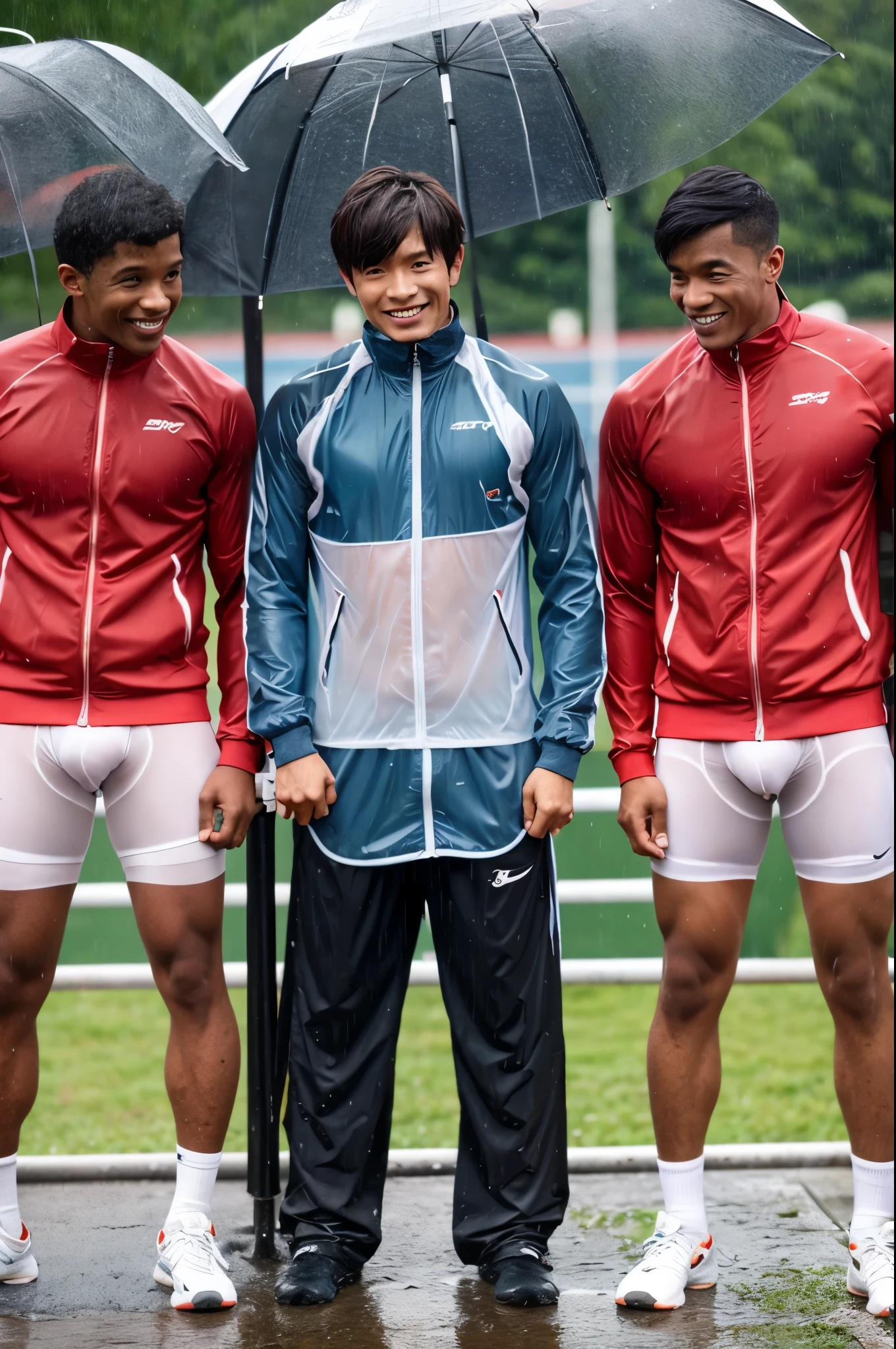 twinks、track and field、The erection、Dick、Multiple men、Clothes are see-through in the rain