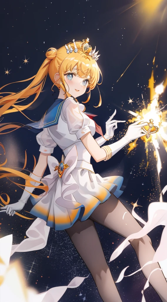(Meisterwerk, best quality; 1.3), extrem detaillierter CG, super detailliert, 女の子1人, nur, smil, Schauen Sie sich das Publikum an, Stilvoller Ungle, lange blonde Haare, blaue Augen, SV1, Matrosen-Senishi-Uniform, Orangefarbener Rock, Ellbogen-Handschuhe, Tiara, orangefarbener Matrosenkragen, Rote Schleife, Orangefarbene Halskette, white gloves, Schmuck, viele Herzen, Gesichtsfokus, Venus, Tornado, Abstrakter Hintergrund, Herzsturm, Haltebalken, Herzblase, Herzbad, Halt Star, Herzblume, Herzlampe, Die Welt des Herzens, herz hintergrund, Galaxie-Hintergrund, Herz-Waffe, Herz-Heiligenschein,