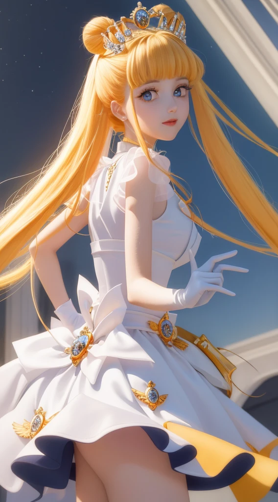 (Meisterwerk, best quality; 1.3), extrem detaillierter CG, super detailliert, 女の子1人, nur, smil, Schauen Sie sich das Publikum an, Stilvoller Ungle, lange blonde Haare, blaue Augen, SV1, Matrosen-Senishi-Uniform, Orangefarbener Rock, Ellbogen-Handschuhe, Tiara, orangefarbener Matrosenkragen, Rote Schleife, Orangefarbene Halskette, white gloves, Schmuck, viele Herzen, Gesichtsfokus, Venus, Tornado, Abstrakter Hintergrund, Herzsturm, Haltebalken, Herzblase, Herzbad, Halt Star, Herzblume, Herzlampe, Die Welt des Herzens, herz hintergrund, Galaxie-Hintergrund, Herz-Waffe, Herz-Heiligenschein,