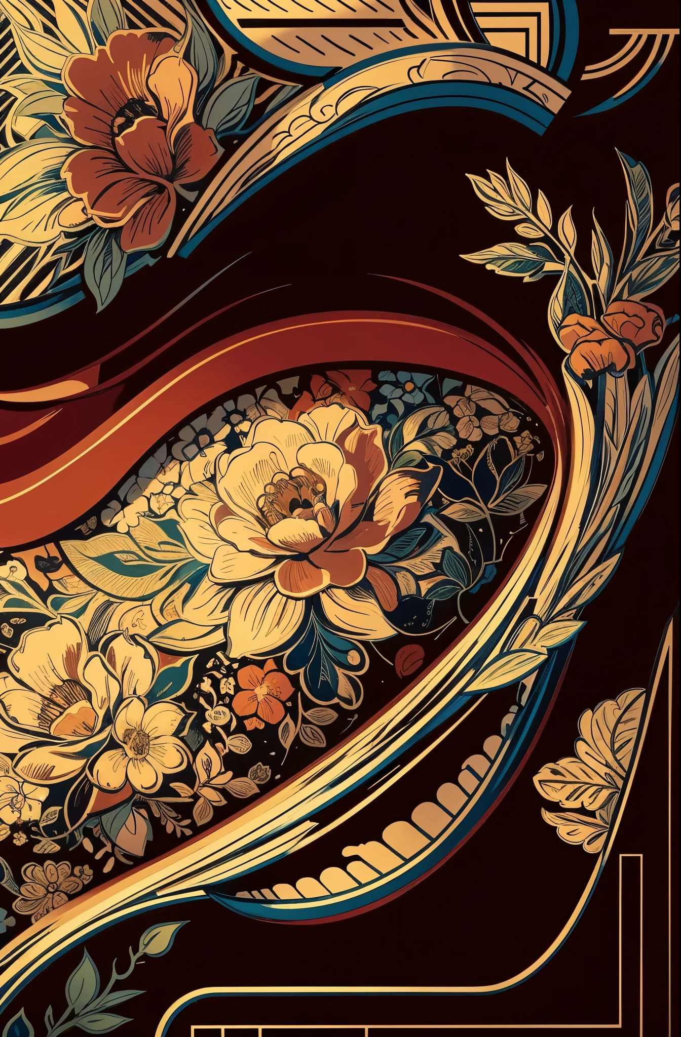 Close-up of the badge,Flowers, a line drawing, patterned, Colorful, artistic décor, Cultural creative design, style of anime, gothic art, speed-line, scanlines,illustratio,Visual communication design
