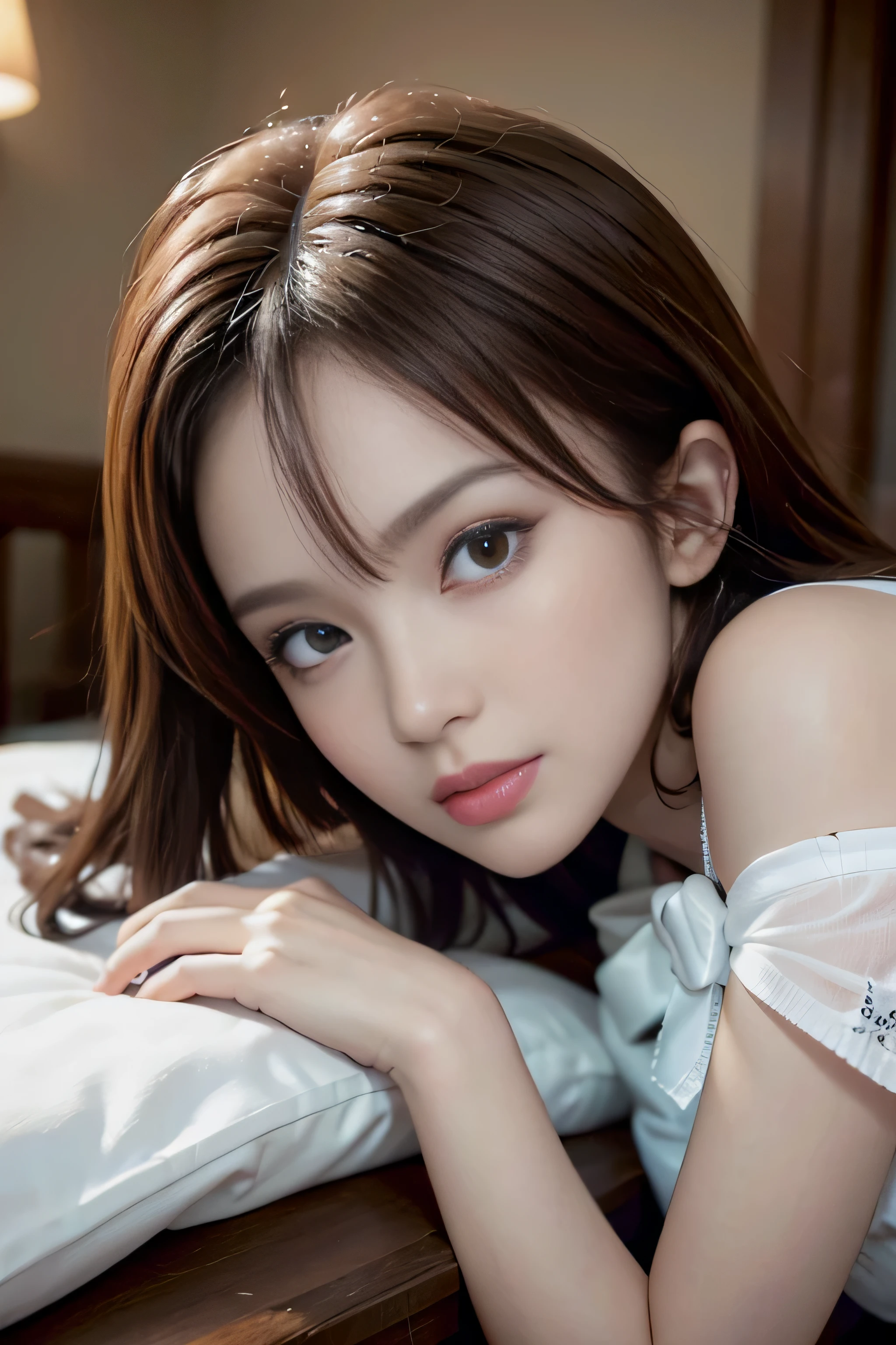 (best quality,ultra-detailed,realistic:1.37),portrait,soft lighting,rosy cheeks,sparkling eyes,charming smile,long eyelashes,smooth complexion,flawless, sex, big tits