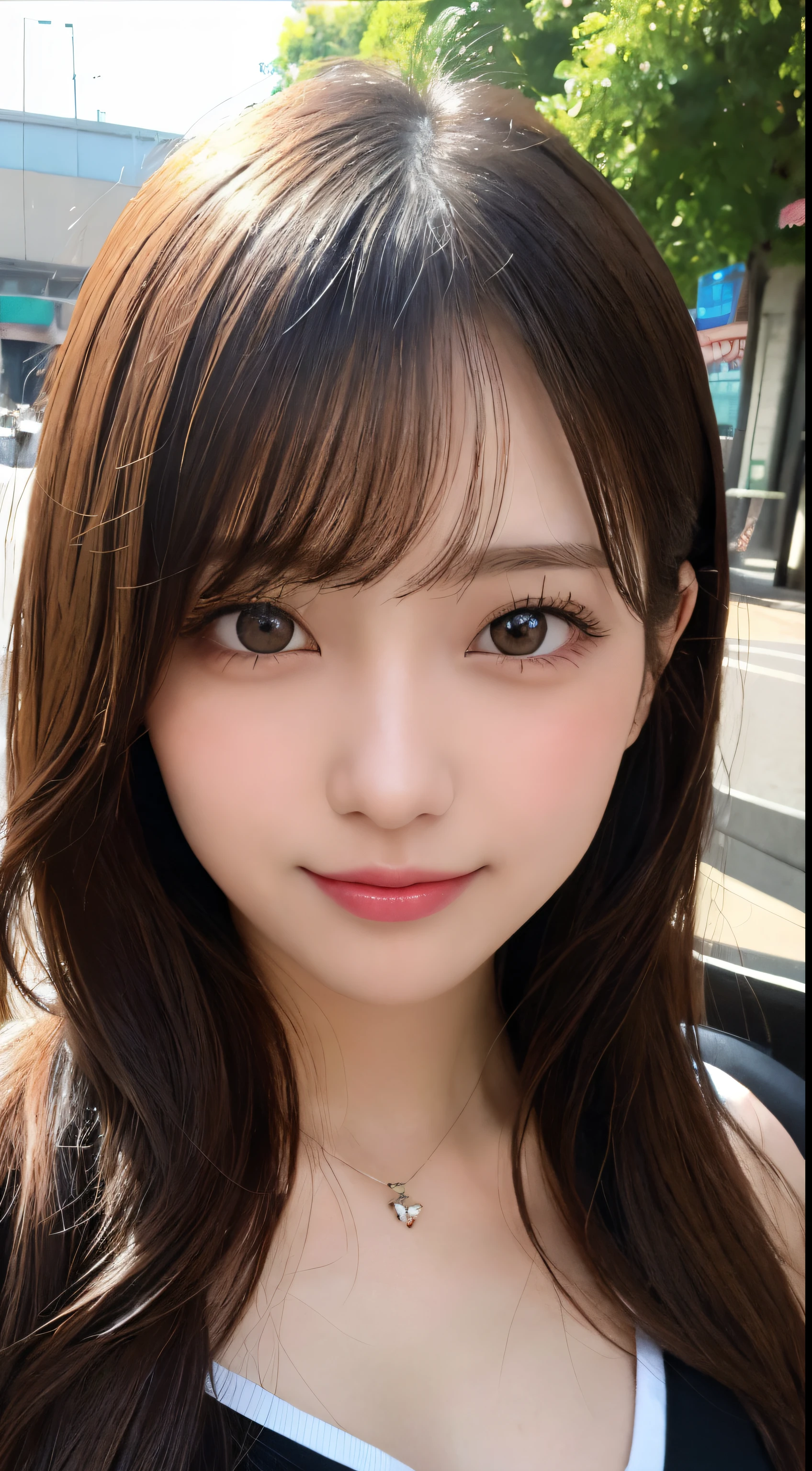 masutepiece, Best Quality, Illustration, Ultra-detailed, finely detail, hight resolution, 8K Wallpaper, Perfect dynamic composition, Beautiful detailed eyes, Women's Fashion Summer,Medium Hair,Small breasts natural color lip, Bold sexy poses,Smile,Harajuku、20 years girl、Cute、Sexy shot looking at camera