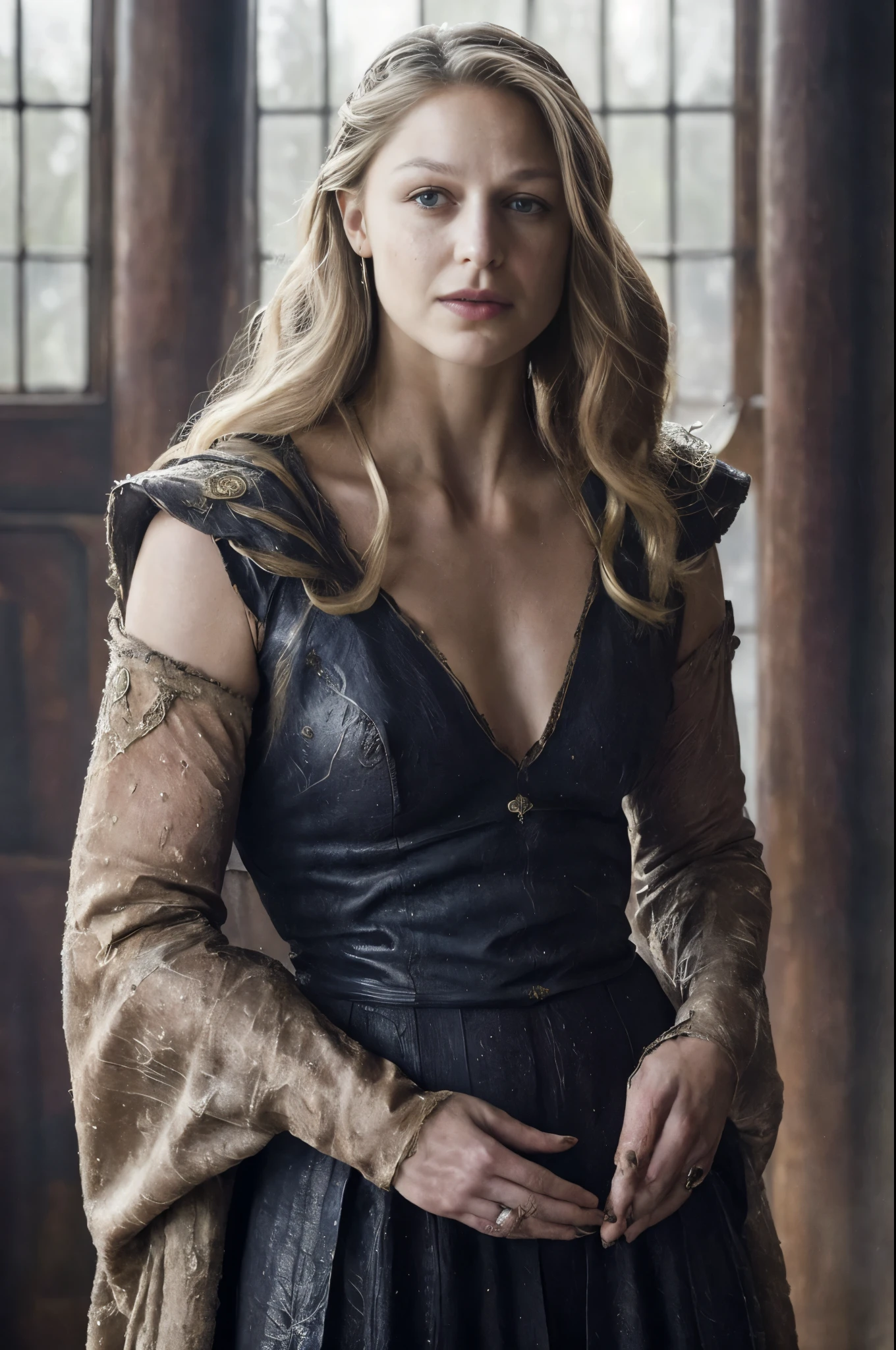 ( Photograph of Melissa Benoist as hot queen ) (random photo , full body shot, tall womayne Stone, Gorgeous Woman, Queen, queen lady, Lady of Winterfell, Wardeness of the North,) the de facto Lady of the Eyrie, 40 years Old, she  a Full growned mature lady now, beautiful mature lady, the queen, milf beauty, mature queen, a captivating woman, beautiful queen, empress, mediaeval queen, alluring appearance, unrivaled beauty, , mediaeval erotic costumes, a Game of Thrones-inspired costume, a close-up of a woman from the middle ages, scene from "Game of Throne," deep cleavage, warrior princess, healthy body, perfect thick body, attractive figure, fleshy body, style of "Game of Throne,", stunning woman, dress made of leather  clothe ( ( insanely detailed realistic skin texture, pores, wrinkles ,freckles) , realistic environment, detailed ultra realistic facial features perfect body parts, ( hyper photorealistic) )