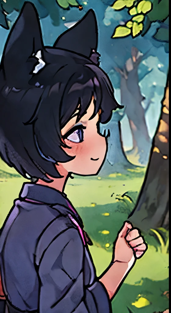 A young Kitsune girl, short black hair with a purple shade that radiates her beauty. He has kitsune ears and a very cute and cute tail that is black with purple at the tip. He wears cool glasses and is willing to take on life's journey with enthusiasm and humor! She is a fun and active girl, who loves to go on adventures and explore new places. She is always ready for a good laugh, and loves to make others smile. With her charming personality and her love of the great outdoors, she is the life of the party. She is also a great listener, and is always there for her friends when they need someone to talk to.