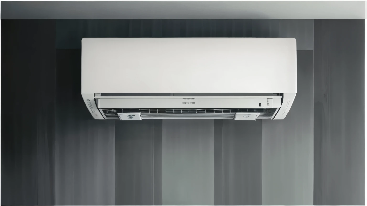 Please draw an air conditioner indoor unit according to the style of this picture.，Viewing angle is frontal view，The background is black