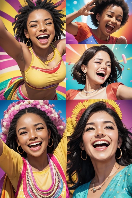 (best quality,4k,8k,highres,masterpiece:1.2),ultra-detailed,(realistic,photorealistic,photo-realistic:1.37),multiple laughing faces,joyful expressions,happiness,beautiful smiles,cheerful laughter,vibrant colors,warm and bright lighting,close-up shots,happy atmosphere,charming individuals,facial expressions,positive emotions,diverse group,varied backgrounds,lively and energetic,interactive poses,candid moments,fun and laughter,humorous interactions,candid shots,spontaneous expressions,tears of joy,unforgettable memories,teeth showing,smiling eyes,natural and genuine emotions,laughing wholeheartedly,laughter echoing,delightful and infectious laughter,laughter and joy filling the air,laughter therapy,laughter is the best medicine,overflowing with happiness,uplifting and contagious laughter,dancing and laughter,lots of laughter,giggling and chuckling,laughter that brightens the day,colorful and vibrant scene,happy and harmonious ambiance,laughter in various settings,jubilant crowd,exuberant laughter,resounding laughter.
