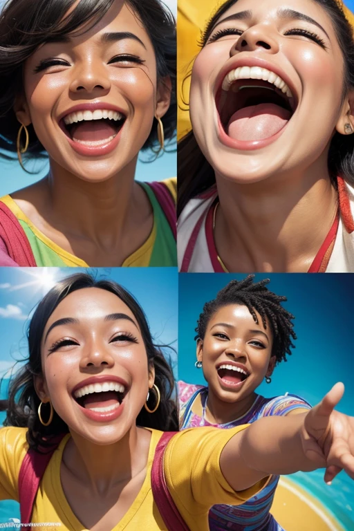 (best quality,4k,8k,highres,masterpiece:1.2),ultra-detailed,(realistic,photorealistic,photo-realistic:1.37),multiple laughing faces,joyful expressions,happiness,beautiful smiles,cheerful laughter,vibrant colors,warm and bright lighting,close-up shots,happy atmosphere,charming individuals,facial expressions,positive emotions,diverse group,varied backgrounds,lively and energetic,interactive poses,candid moments,fun and laughter,humorous interactions,candid shots,spontaneous expressions,tears of joy,unforgettable memories,teeth showing,smiling eyes,natural and genuine emotions,laughing wholeheartedly,laughter echoing,delightful and infectious laughter,laughter and joy filling the air,laughter therapy,laughter is the best medicine,overflowing with happiness,uplifting and contagious laughter,dancing and laughter,lots of laughter,giggling and chuckling,laughter that brightens the day,colorful and vibrant scene,happy and harmonious ambiance,laughter in various settings,jubilant crowd,exuberant laughter,resounding laughter.