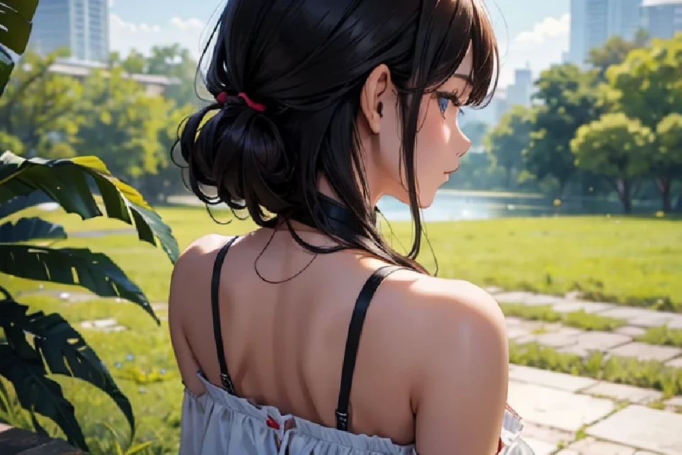 Asian girl posing with bare shoulders and upper back close up, 1girl in