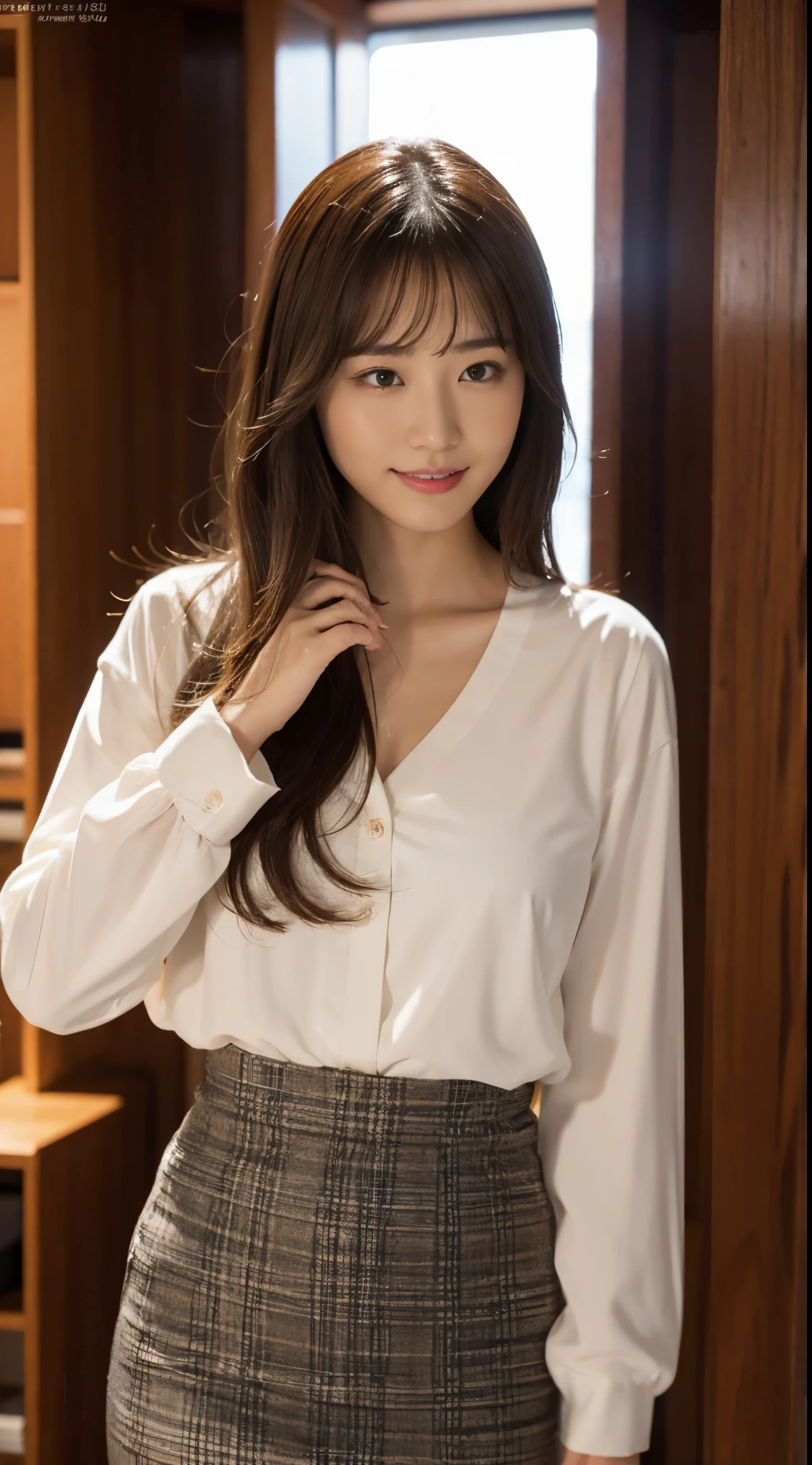 top-quality、facefocus、Soft light、(depth of fields)、超A high resolution、(Photorealsitic:1.4)、Raw photography、(Moody lighting、natta:1.2)、Bedroom、
(Bust-up shot:1.4)
1日本人の女の子, 独奏, cute little, (full of shyness, A smile:1.1), (Brown-eyed), Detail Beautiful Face, (at noon_hair),
(Recliner sofa:1.4)
(The shirt:1.4、skirt by the:1.4)