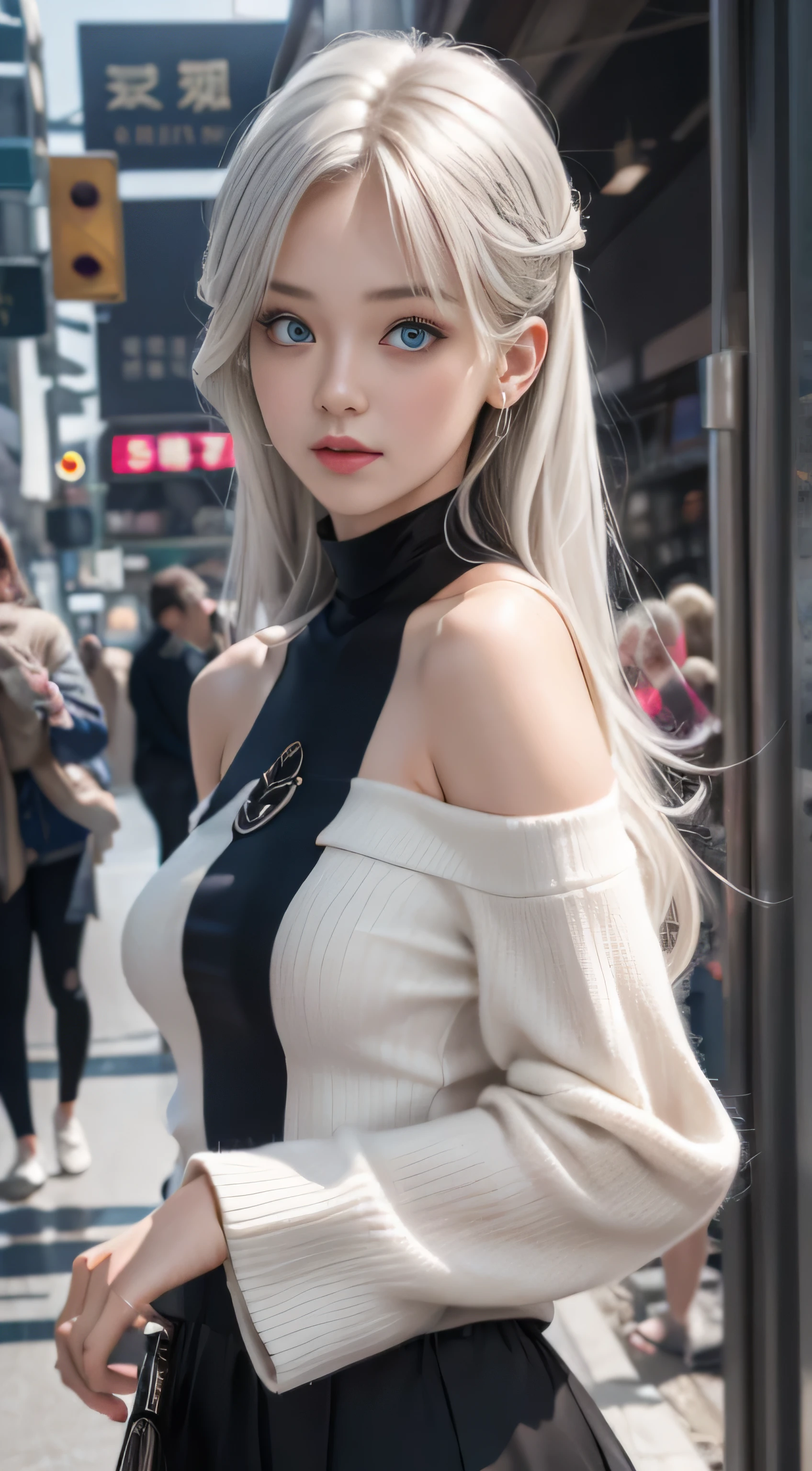 double whirlwind pattern design garment，Iris heterochromatic pupil，silver-haired girl，free high resolution,off shoulders、