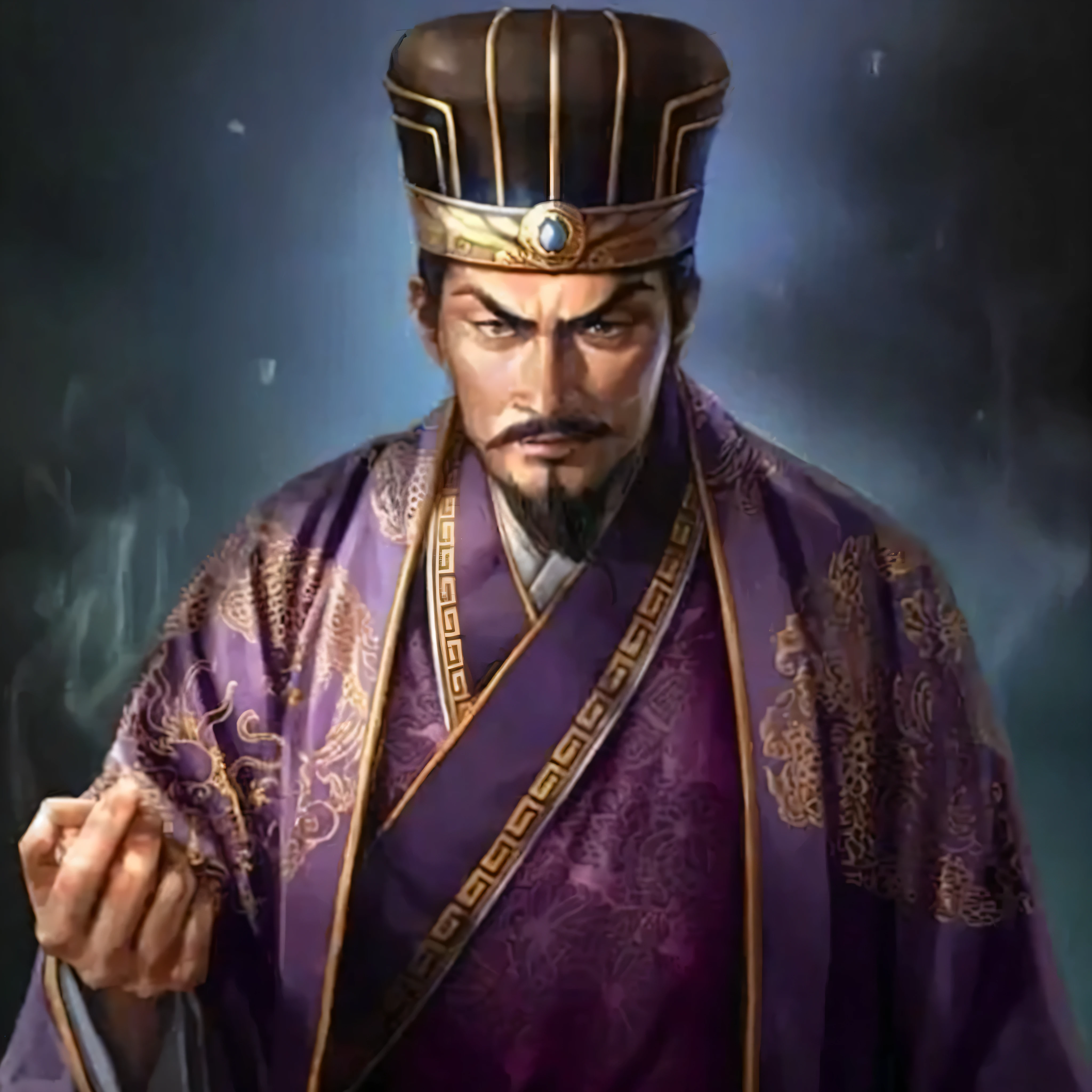 a man wearing a purple robe, liang xing, bian lian, chinese three kingdoms, Inspired by Emperor Xuande, inspired by Wu Daozi, Inspired by Zhibai, Inspired by Hu Zaobin, xianxia hero, yang qi, li zixin, xianxia, bo feng, from the three kingdoms