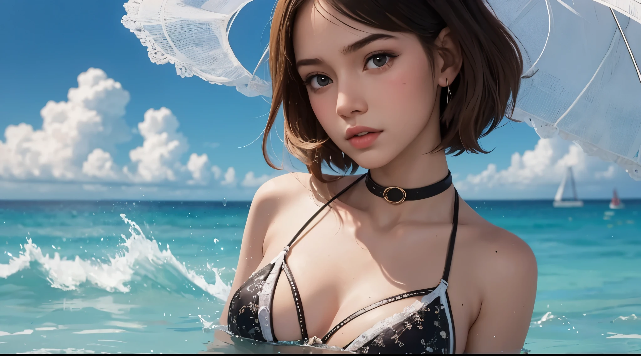 Beautiful girls, white skin, yellow hair, white bikinis, beach, blue sky, sunshine --auto --s2