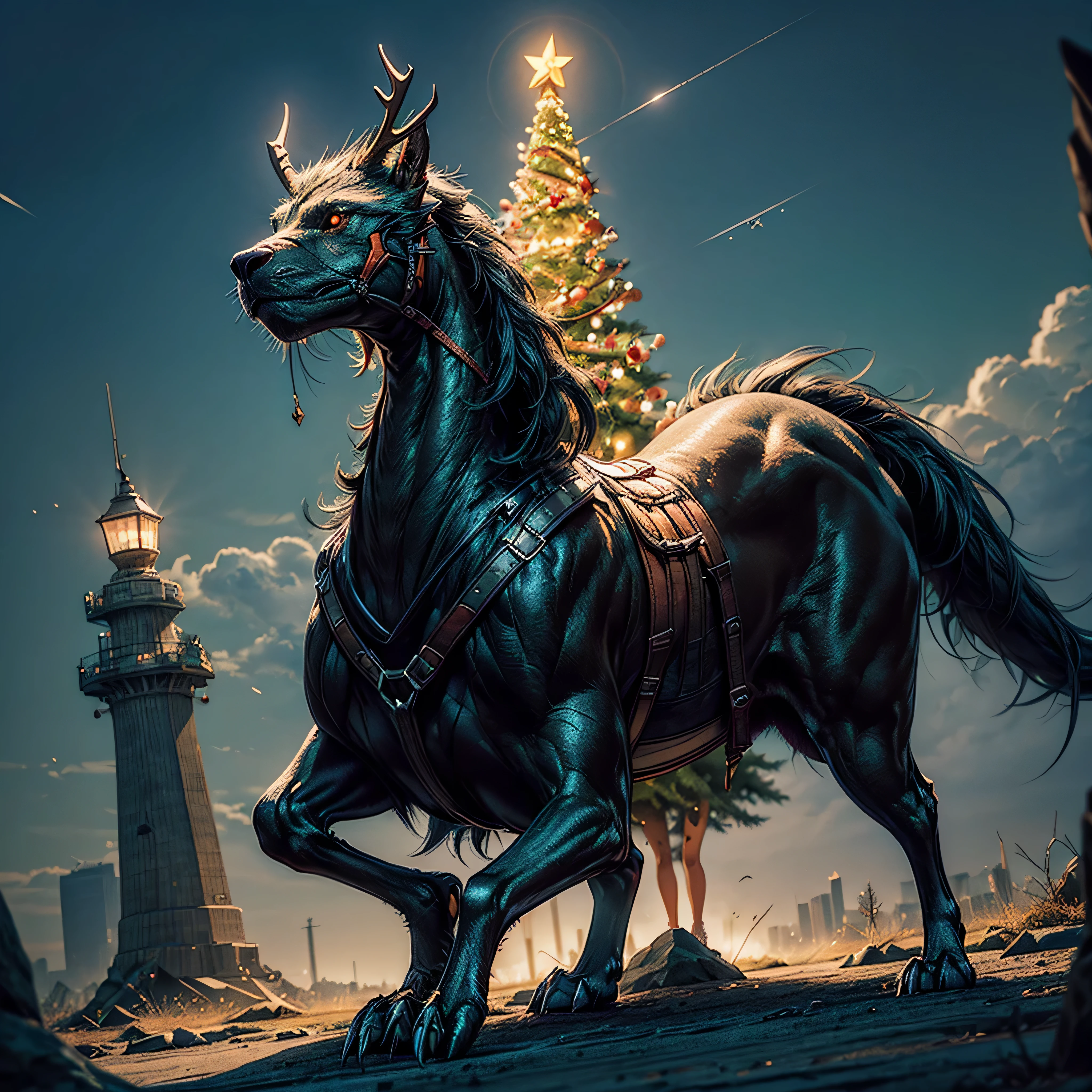 真实感, dark fantasy style, John Tolkien style, Small painting by Jean-Baptiste Monge, the dragon hugs the Christmas tree with its tail, winter, Snow is falling, huge christmas tree, a huge white dragon hugs a Christmas tree, large white dragon with golden crest, anatomically correctly drawn body, Looks like an ancient dragon, Santa Claus near the Christmas tree, The city, megalopolis, city trail, Big Christmas tree, glass skyscraper, Jean-Baptiste Monge, anthropomorphic Cinematic_Sunlight Lake Gorgeous Masterpiece ultra UnrealEngine5 Sun River deep path raspberry equirectangular_360 global luminescence saturate volumetric lightning_contrast meticulously intricate ultra_high-details ultra_high-quality max ultra_high-def ultra_photo-realistic optimal ultra_high-res cgi vfx sfx accurate reflex vivid color-coded improved Octane-rendered UHD XT3 DSLR HDR romm rgb pbr 3dcg fxaa blu-ray enhanced fkaa txaa rtx ssao opengl-shader glsl-shader post-processing post-production cell-shading tone-mapping shadow analogique ultra_sharpness focus symmetrical varied multi etc. --s 1000 --c 20 --q 20