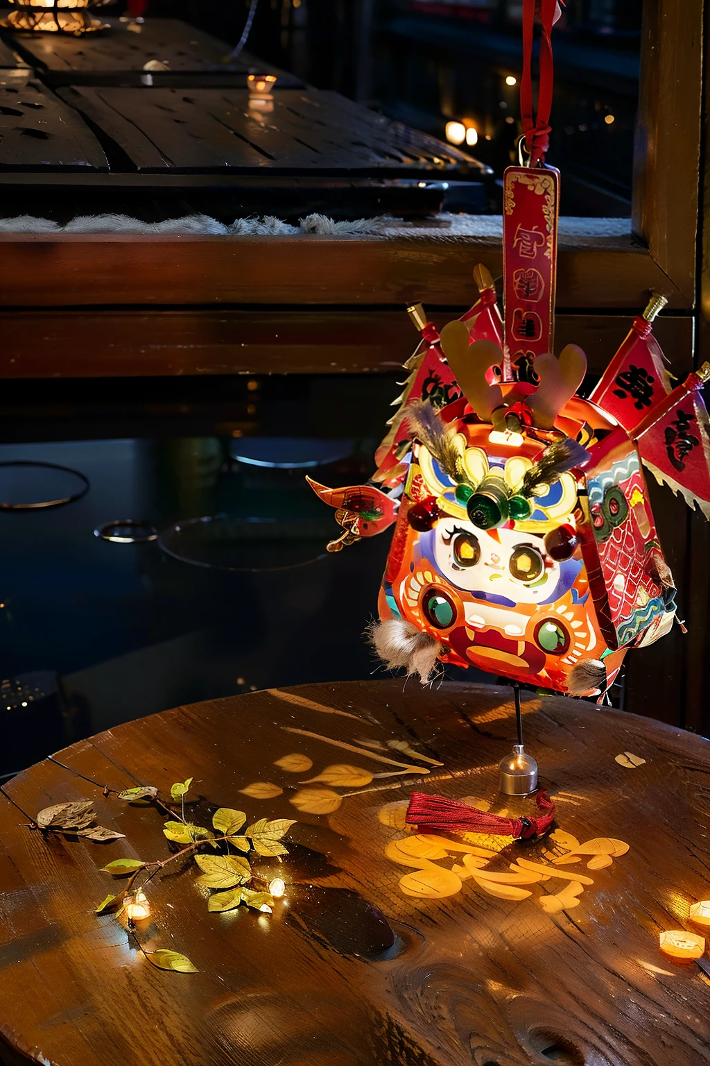 There is a small oriental lantern on the table in the room, Lanterns on the roadside sparkle, Chinese traditional, Evil spirits roam with lanterns, warm lantern lighting, Chinese, Glowing lanterns, chinese lanterns, colorful lanterns, Warm and joyful atmosphere, lantern light, Glowing lanterns, floating chinese lampoons, A masterpiece of bright light, dim lantern, lantern crown, colorful lanterns