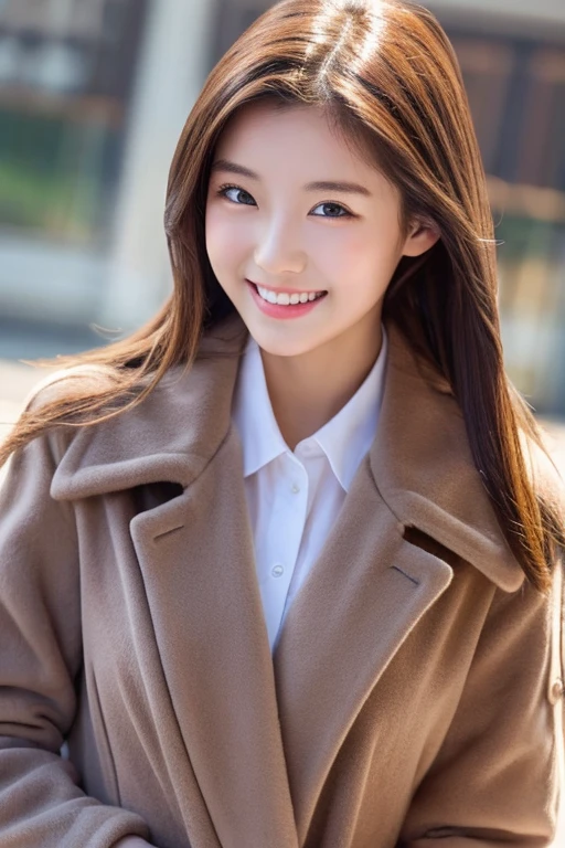 top-quality、masterpiece、real 18 year old woman、Naked to coat only、Cover your chest with the coat、chest is visible、Hairstyle is short、a smile、hight resolution、