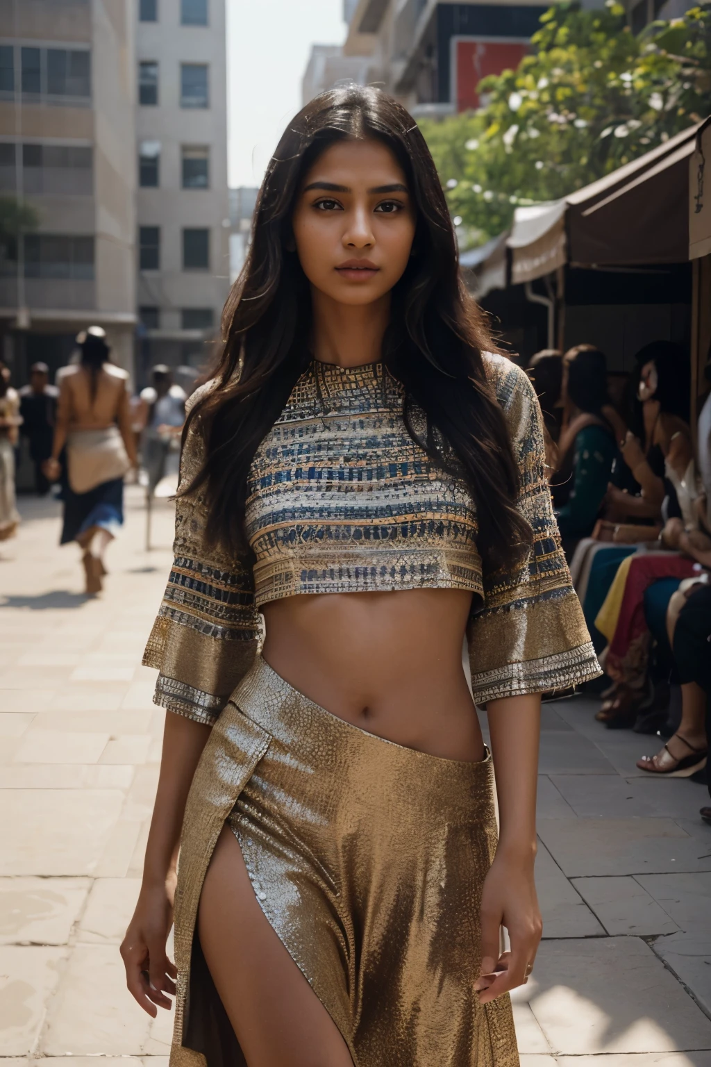 full body, long_hair, Indian girl gorgeous, city girl, Indian city , pant and top, beautiful girl, shopping in the city, (masterpiece), best quality, high resolution, extremely detailed, blurred background, depth of field, cinematic lighting,