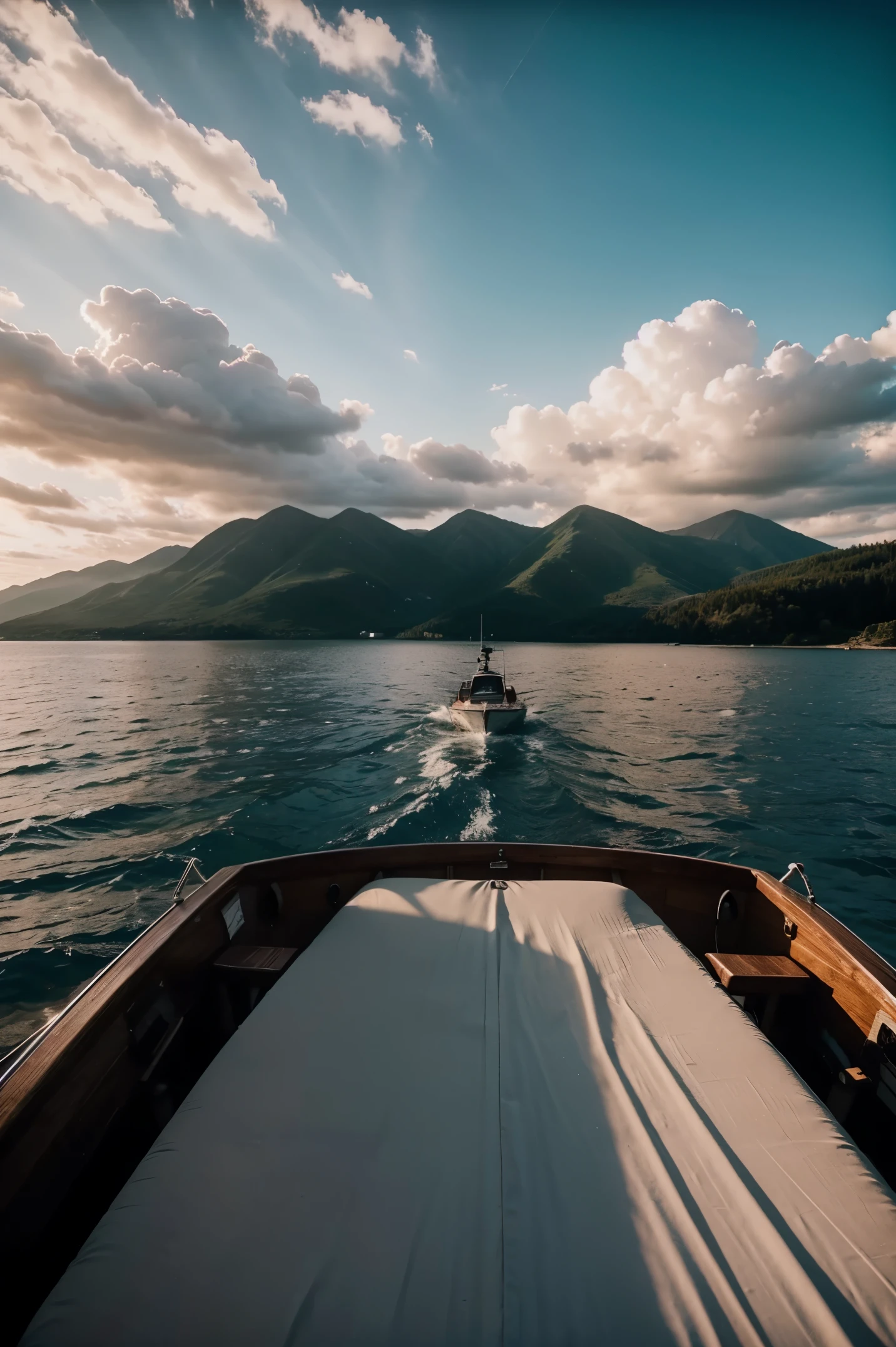 timelapse video shot from a boat, in the style of cinematic