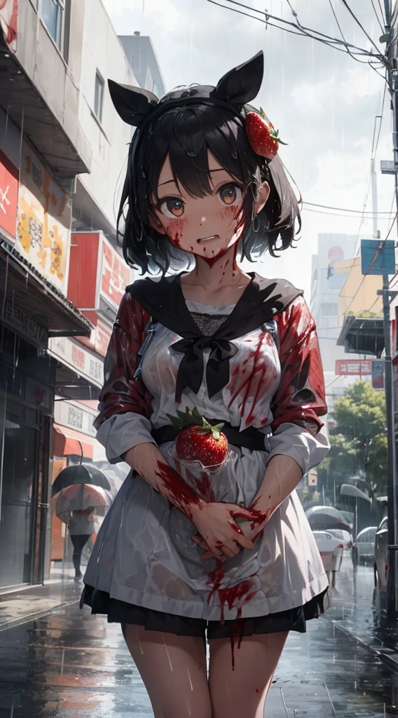 masterpiece、An ultra-high picture quality、hiquality、Weird show、Whimsical、Symbol of Terror、Negative symbolism、malaise、 s girl:She wears a dress with lots of pink ruffles and lace.、Stained with blood。He wears a flower ornament on his head.、The flower is withered。(Yellow-white pupils glowing:1.5)。Although it has an innocent expression、Madness and brutality are visible in it。 Background with:Exterior walls and roof in the shopping street at night、The sign is peeling off and there are blood stains and scars.。Roads are littered not only with dust and garbage, but also with human corpses and fragments。From the dark night sky((Bloody Rain:1.8))continues to descend。 horor:The girl is the lord of this country and rules a fantasy world called the kingdom of strawberries。However, she kidnaps and kills humans to destroy the world, creating a creature called the strawberry fairy.。The strawberry fairy hollowed out a human head to resemble a strawberry, and the girl enjoys hugging and eating them.。The girl thinks she is cute, adorable and innocent and does not feel any guilt for her actions.。Destroy everything。1girl, male masturbation, pov hands, penis, blonde hair, wariza, projectile cum,
cum, surprised, leaning,, masterpiece, best quality, highly detailed