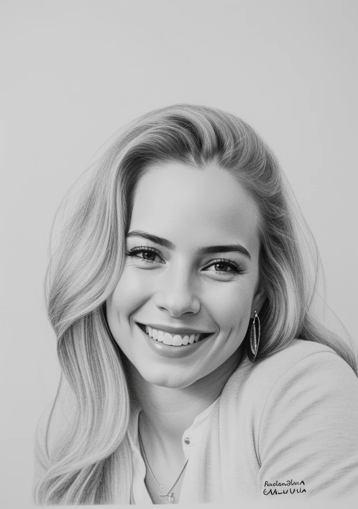 pencil drawing of a woman smiling with a big smile, professional desenho de retrato, by Maria Helena Vieira da Silva, portrait detailed illustration, realistic sketch, retrato realista, desenho de retrato, retrato feminino realista, grafite realista, retrato. High detail, desenho de realismo, Directed by: Emerson Silva, close-up portrait rendering, retrato detalhado, Directed by: Keraca Visulčeva