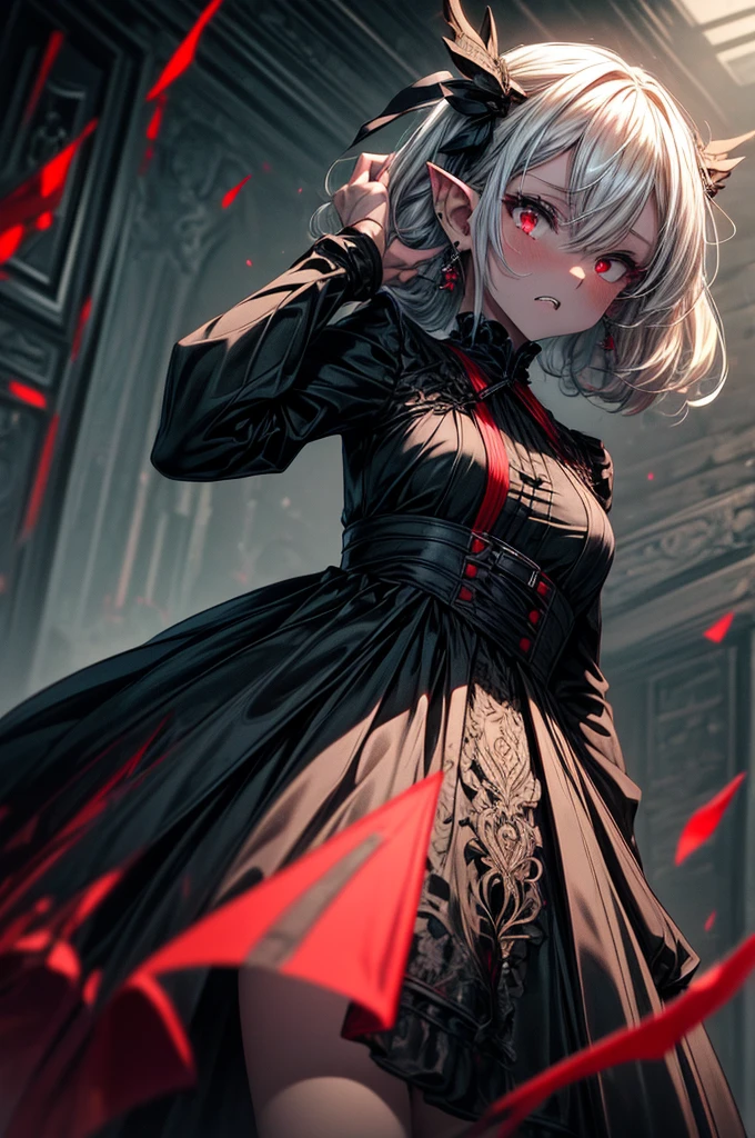 ((Best Quality, 8K, Masterpiece)), ((1woman, ite)), flat color, limited palette, Perfectly Cute Girl, Delicate and smooth skin, Realistic skin, Perfect Beautiful Face, Perfect and Cute Face, (POV POV, View from below), short messy white hair, elf ears, sharp fangs, disgusted expression, open mouth, cringing, glowing red eyes, skull hairpin, ornate black dress, fully clothed, dark aura, black and red, two tone, dark hue, red hue, high contrast, dark lighting1girl, male masturbation, pov hands, penis, blonde hair, wariza, projectile cum,
cum, surprised, leaning,, masterpiece, best quality, highly detailed