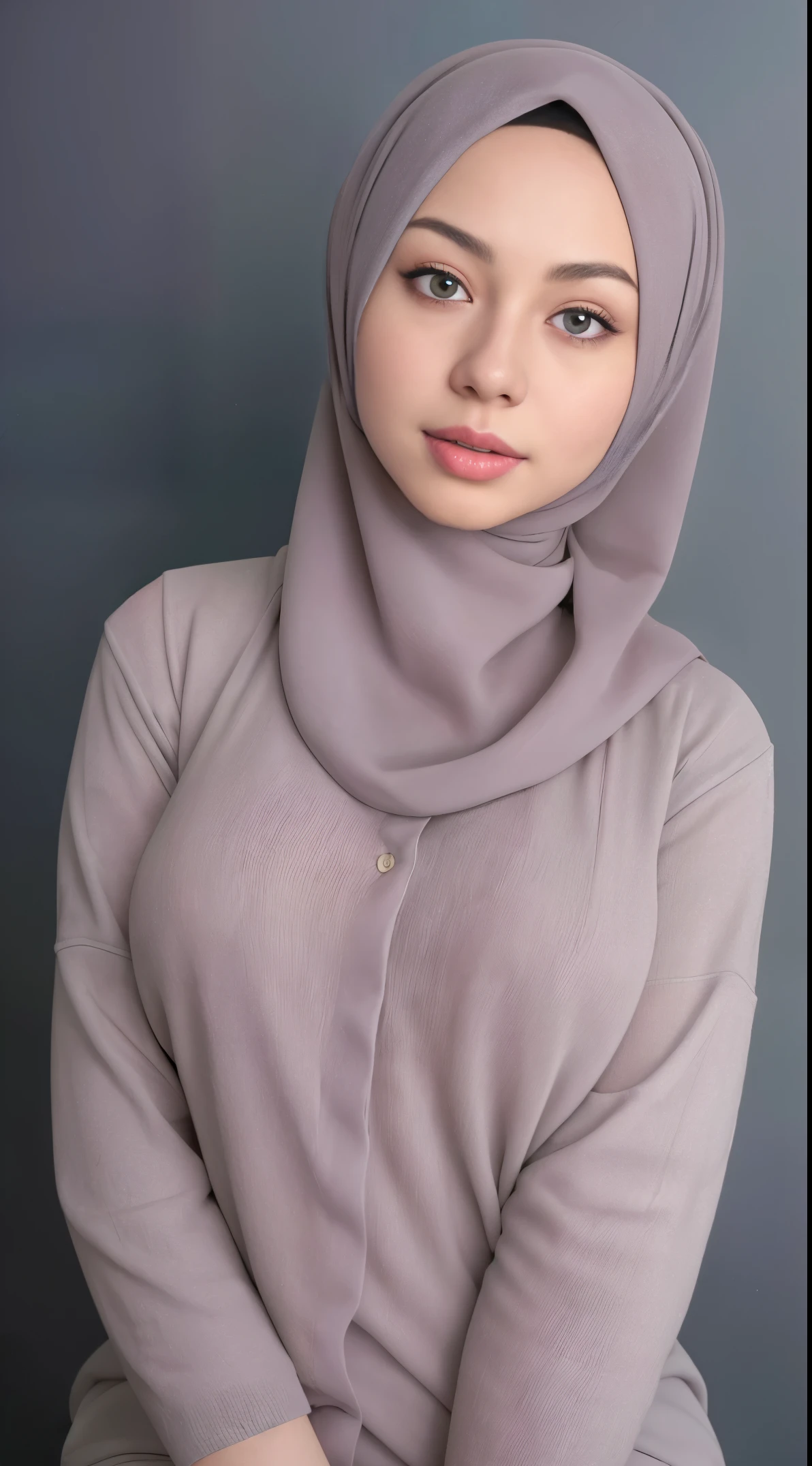 (very cute girl) , like mira filzah face, (raw photo:1.2), ((************)), (photorealistic:1.4), russia mix korea hyper white skin, realistic skin texture, pale skin, very detailed eyes and face, beautiful detailed eyes, turkish nose, super detailed, high resolution, very detailed, masterpiece,unified, 48k wallpaper, amazing, Fine details, masterpiece, best quality, ((Tight F cup breasts size)), straight long hair, (extra long hair : 1.5), dark brown hair, elegant hair style, light on face, cinematic lighting, 1girl, perfect body, slim abs, skinny, ((1 malay girl , beautiful face)), hyper realistic bright lighting, realistic shadow, ((wearing a twisted pajamas, purple color pajamas)), ((perfectly composition)), dynamic poses, dynamic shot angle, (All grey background)