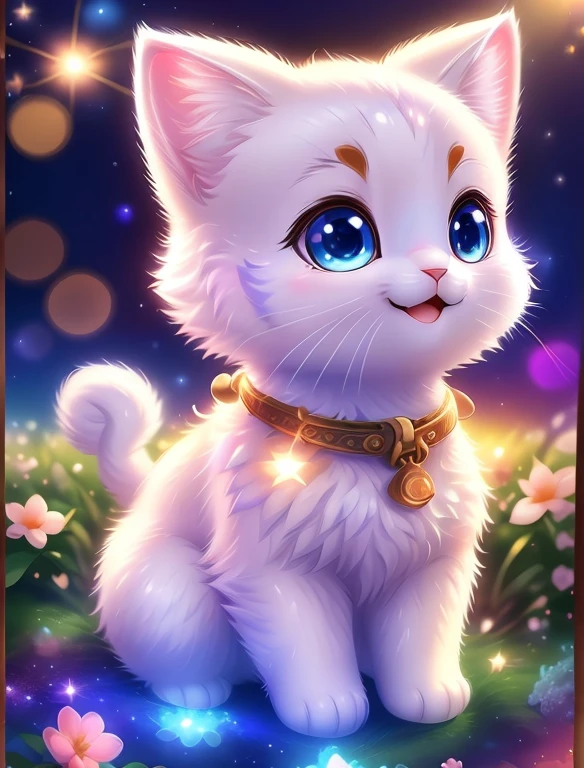 Cute white cat、 adolable, Logo Design, comic strip, Movie Light Effects, 3D vector art, Cute and quirky, Fantasyart, Bokeh, handdraw, digitial painting, gentle illumination, 4K resolution, photoreal render, High level of detail clean, photo-realistic Masterpiece, professional photoshoot, Space background, Flat white background,vibrant vector