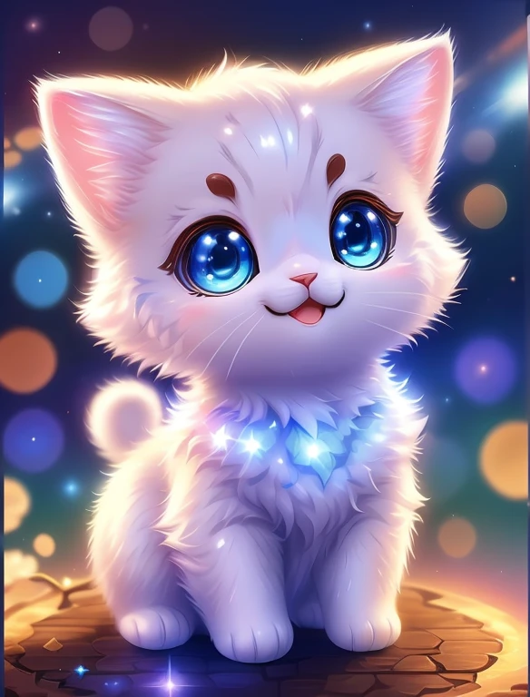 Cute white cat、 adolable, Logo Design, comic strip, Movie Light Effects, 3D vector art, Cute and quirky, Fantasyart, Bokeh, handdraw, digitial painting, gentle illumination, 4K resolution, photoreal render, High level of detail clean, photo-realistic Masterpiece, professional photoshoot, Space background, Flat white background,vibrant vector