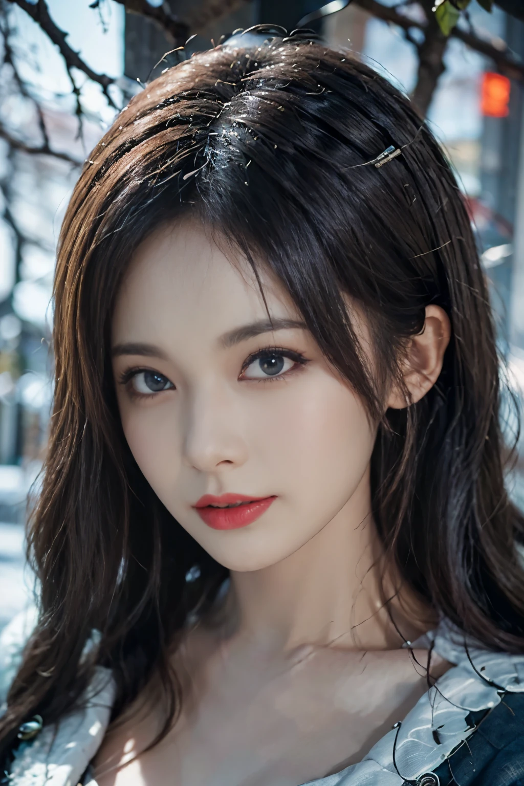 Top quality work,Photorealistic works,Ultra Premium Graphics,8K HD CG works,High-quality graphics,High-definition fine CG works,10x pixel,Ultra-fine details:1.1,Advanced technical details:1.1Photographically realistic, A high resolution ,Transparent hair,High Detail Hair(Premium Hair Detail:1.1)Clear eyes,Good looking double eyelids,Sharp eye makeup, Delicate makeup for eyelashes, Thin eyebrows, ultradetailed eyes,High Nose, lovely red lips, Rose cheeks, Face with delicate makeup , Pretty Face, A perfectly proportioned face,(Advanced facial details:1.1), Women's Artwork,full-body vieoddess of Dress,,amazing,Today's eyes are bright photorealistic, masterpiece, photorealistic, high resolution, soft light, hips up, (Lolita costume),Gorgeous costumeace the audience,(The upper part of the body,upper legeautidful eyes, Brown hair, ringed eyes, (outside,Heavy snowfall,Thick fur cape,Cover with snow),snowfield,Blue eyes