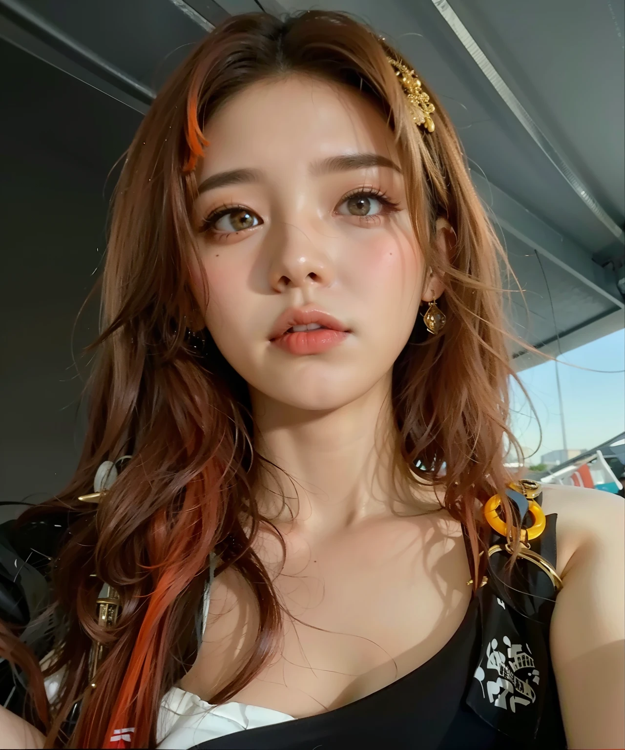 Un primer plano de una mujer con cabello rojo con una blusa negra, Sun Yunjoo, Heonhwa Choe, Hermosa mujer surcoreana, Ella tiene el pelo largo redorange, Jinyoung Shin, she has long orange brown hair, Sangsoo Jeong, dilraba dilmurat, Chica coreana, 2 , Jaeyeon Nam, Parque Ji-min