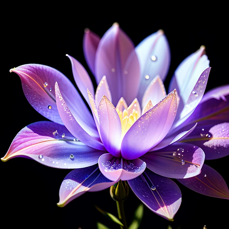 branch of delicate lilac flowers, super transparent, holy light, beautiful spectral light, petals glow, flashing, dark background, drops of transparent light, reflective light, bright, light streaming in, optics, portrait profile, sharp focus, magical, intricate, ultra realistic, fantasy, composition, light, trend on artstation, pearl, patronus cloud of silvery vapor, corrosive enveloping ray family, 8k, ureal ar 23v4 uplight