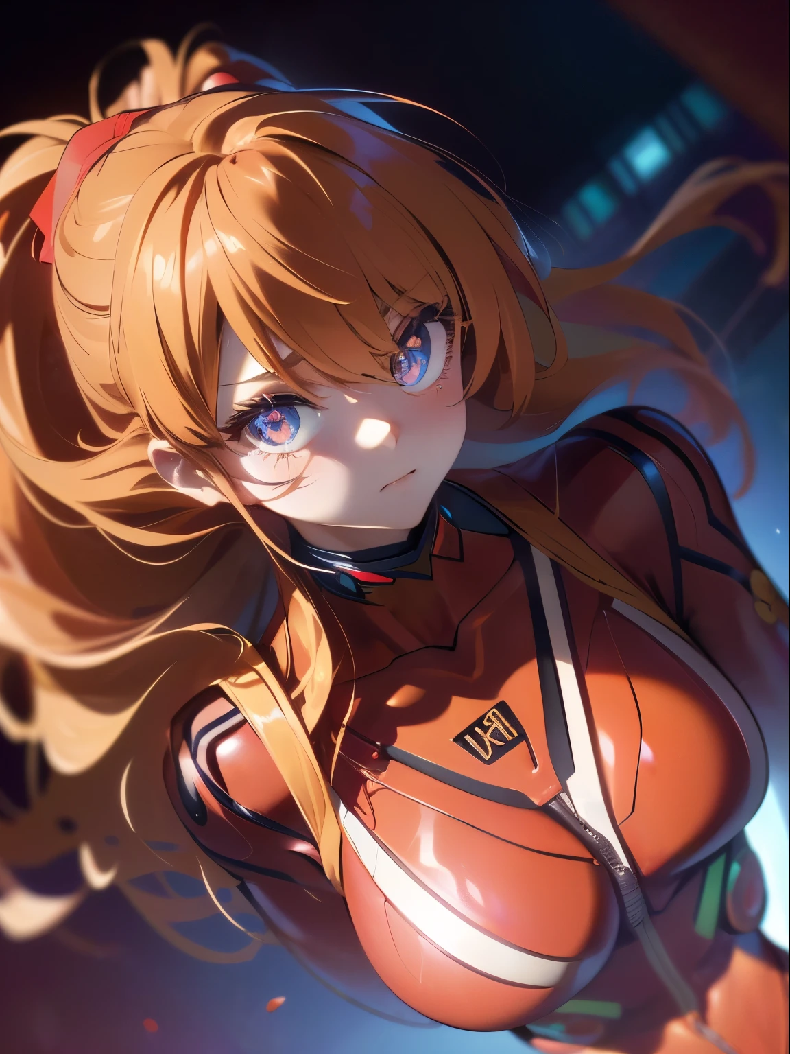 ((souryuu asuka langley,bodysuit,red plugsuit1.2,Blonde,low ponytail)),(Glowing eyes:1.233), diffuse reflection, high-profile, majestic,(frown,Tsundere,a very blushing face,)(Beautiful and detailed eyes:1.3),1girl,Solo,(Masterpiece,Best quality, offcial art,Target the audience, Beautiful and aesthetic:1.2),(超高分辨率,Golden ratio), (4K), (looking from above),((colourful flower bouquet,)),Floating, (photo maping, Physically-based rendering,automatic white balance),Amazing,Sharp focus,curtain screen,cinema curtain background, (((high detailed skin,cyberpunk,)))Dynamic lighting,Intricately detailed clothing,Watery eyes,(masterpiece sidelighting),(a beauty girl,The sheen),[[Delicate fingers and hands:0.55]::0.85],(Detail fingers),((((BREAK,Design an image with a fisheye lens effect, capturing a wide field of view with a distinctive, curved perspective.BREAK,)))Superior photographic quality,((extremely_Detailed_Eyes_and_face)),(Disheveled hair),Movie girl,