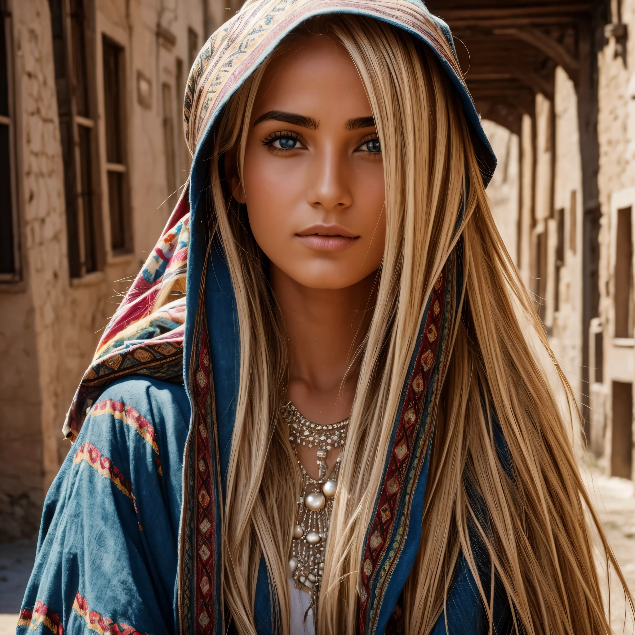 "22-year-old woman" Gipsy woman blond, panoramic imagede Steve McCurry, 35mm, F/2.8, insanamente detalhado e intrinca do, personagem, hipermaximalista, elegante, ornamentado, belo, exotic, revelador, atraente, atraente, amativo, hiper-realista, super detalhado, popular no Flickr