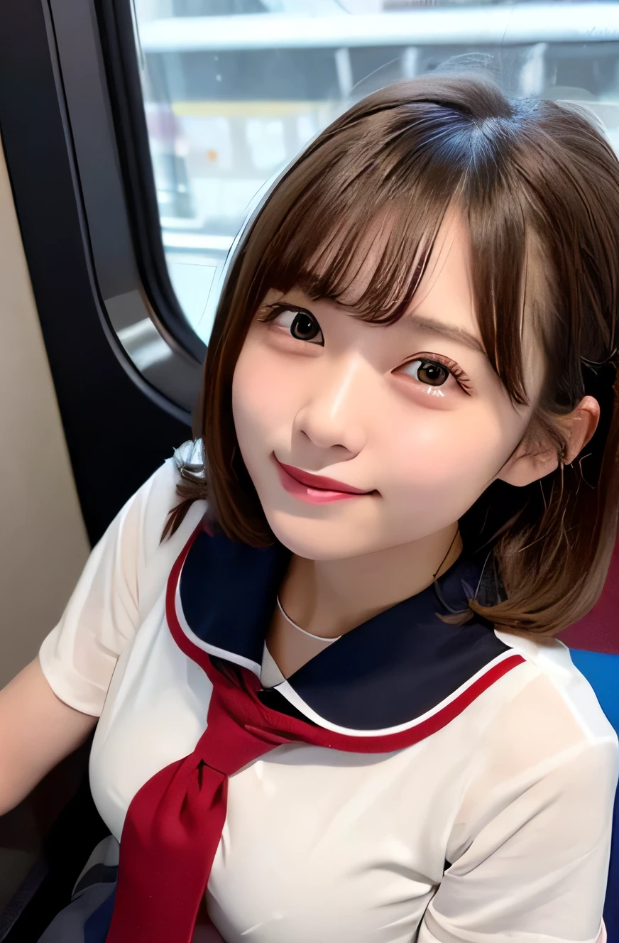 (highest quality、Red Hair、8k、32k、masterpiece、Hmph:1.2)、sexy、17 years old、Cute Japanese Women Photos、Twin tails、thin、slender、(Bobcut)、(Small Tits)、double eyelid、 Red open front shirt、Navy blue tie、You can see her underwear faintly、Red mini skirt、Thighs、Light blue wall、whole body、smile、sexy