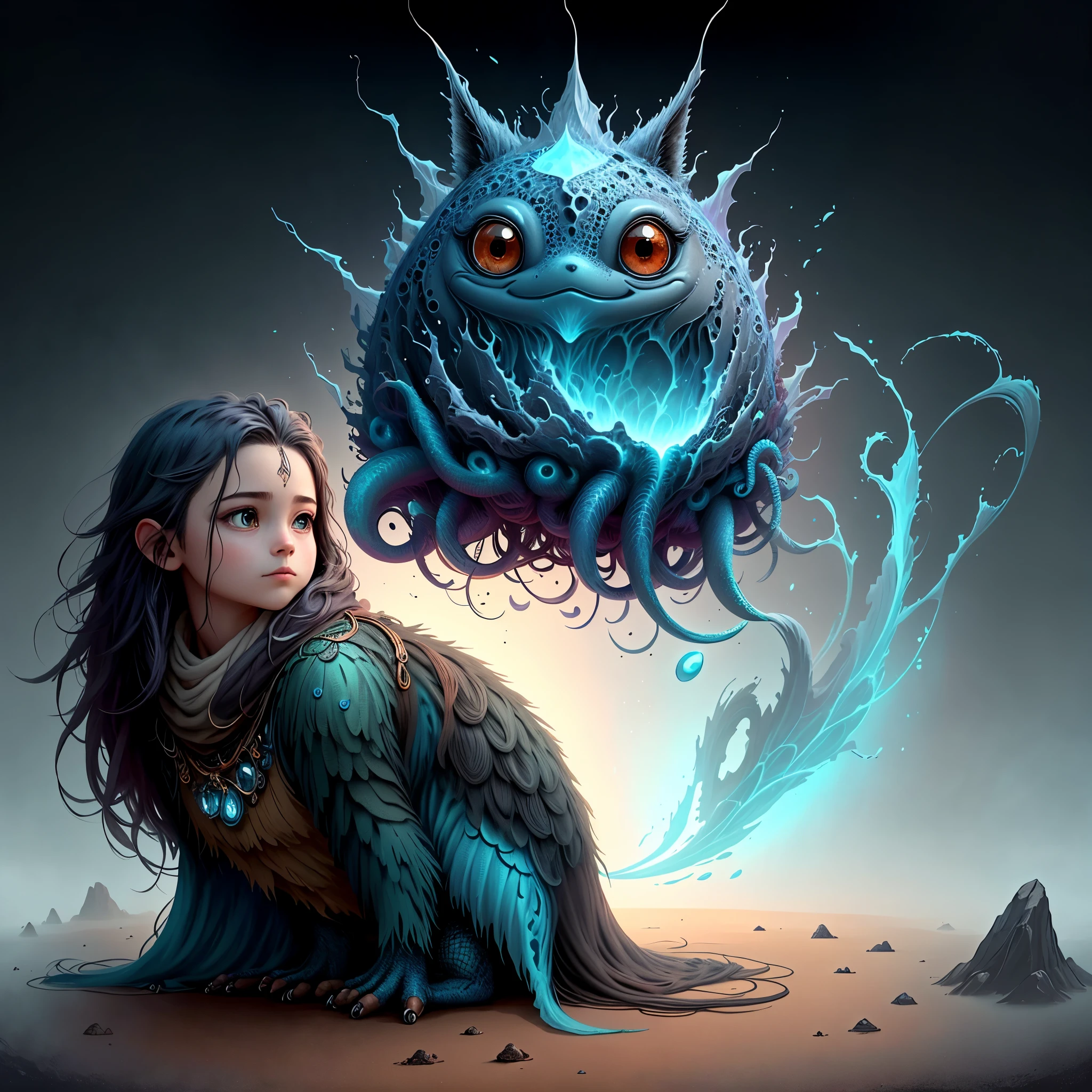 Create an image of a unique creature that exists only in your imagination. Imagine its shape, colors, and textures. Visualize it in a mysterious setting with a beautiful background. Let your imagination come to life on the canvas and bring this mystical creature to life.
